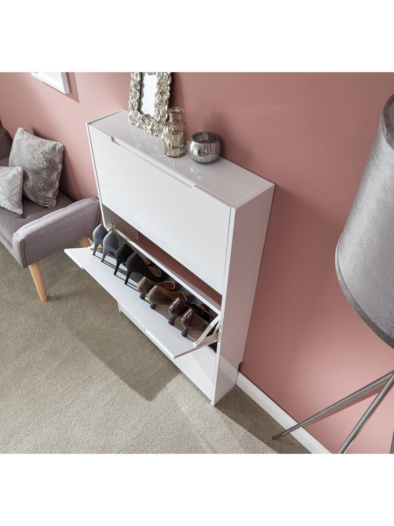 Image 4 of 6 of GFW Narrow High Gloss 3 Tier Shoe Cabinet - White