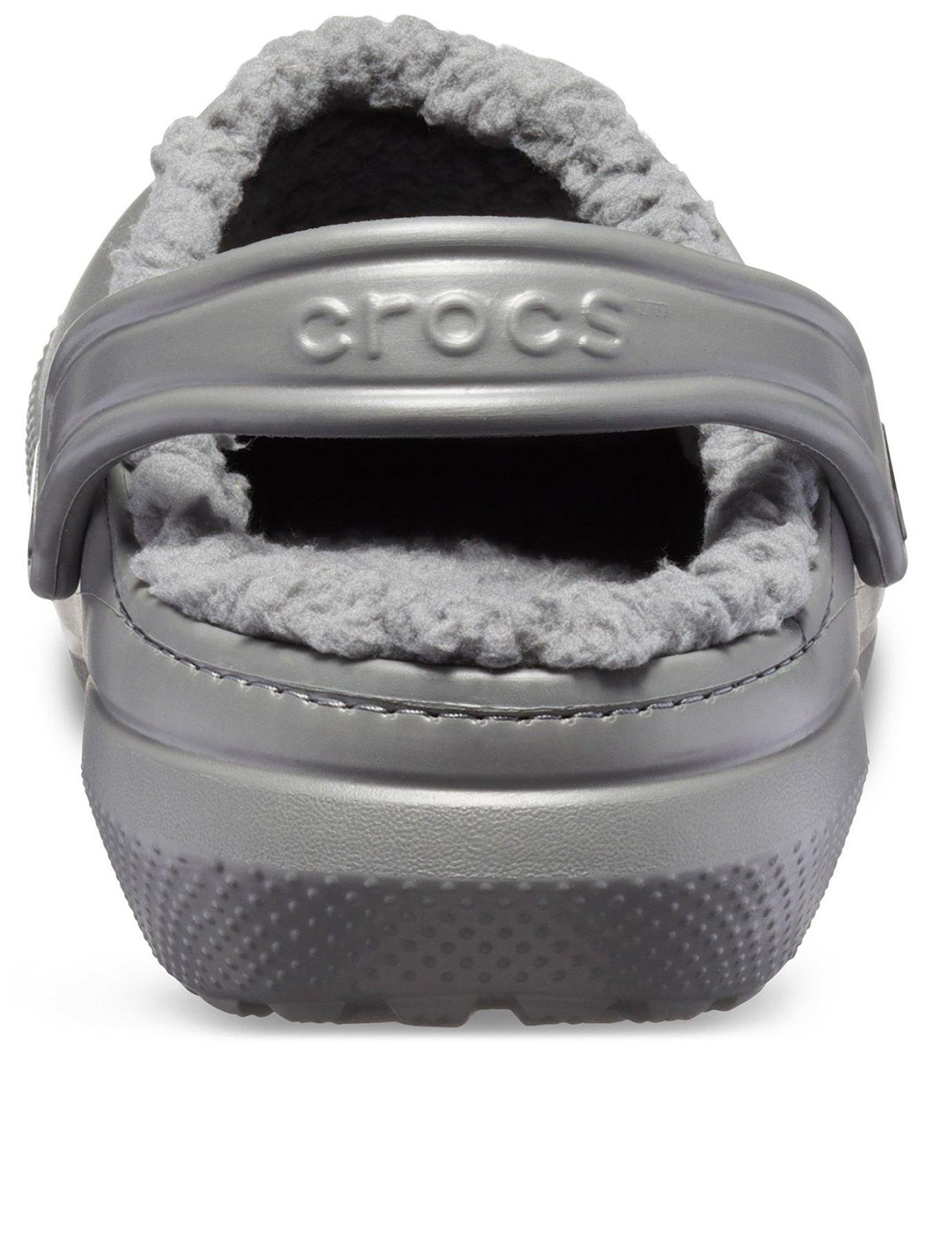 White crocs gray online fur