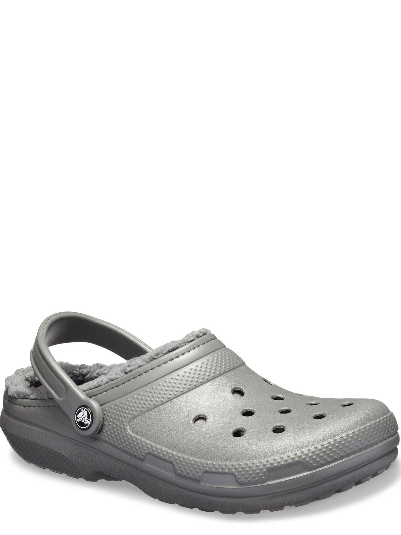 Grey best sale fur crocs