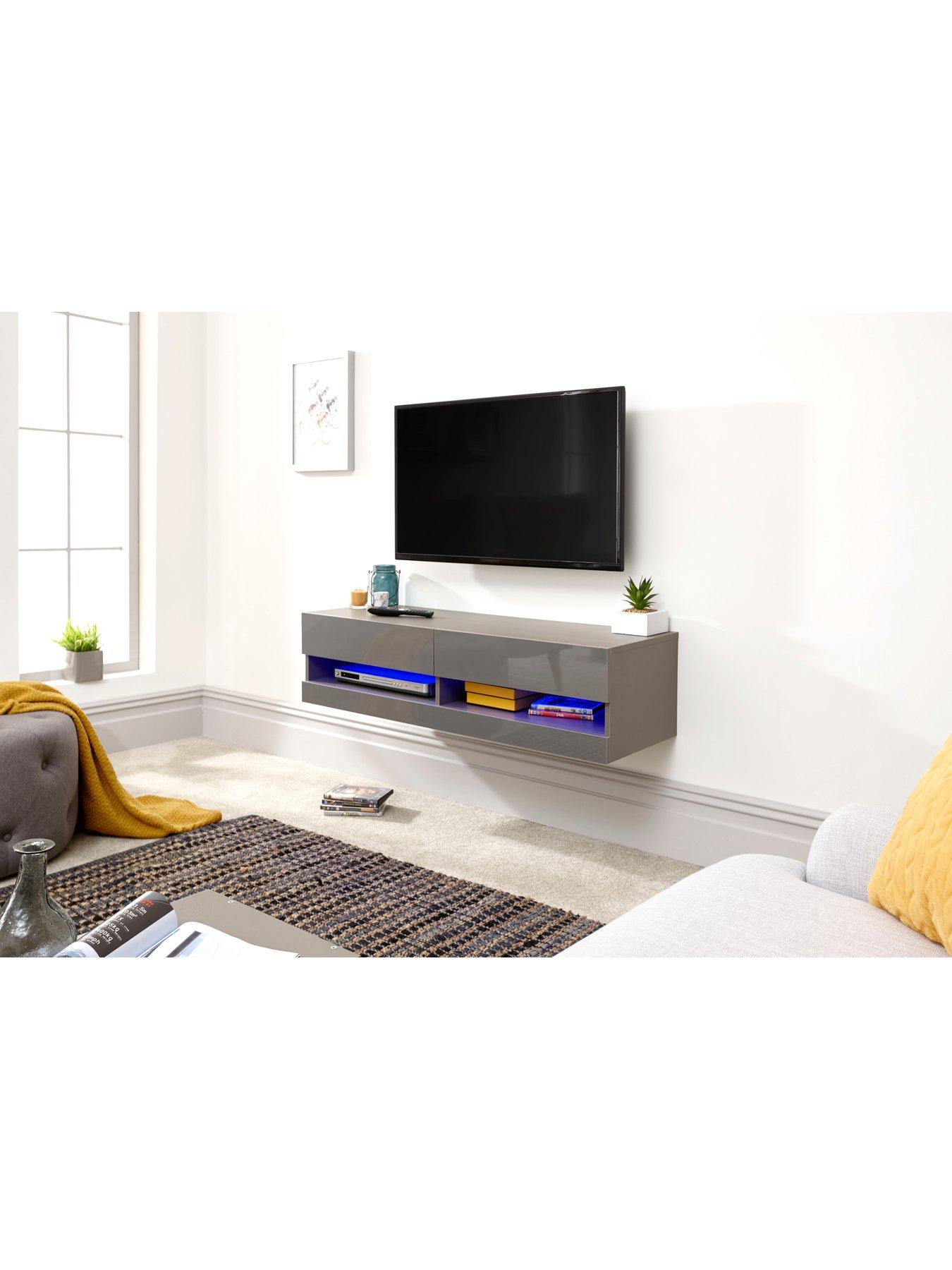 Image 1 of 6 of GFW Galicia 120 cm Floating Wall TV Unit with LED Lights - fits up to 55 inch -Grey