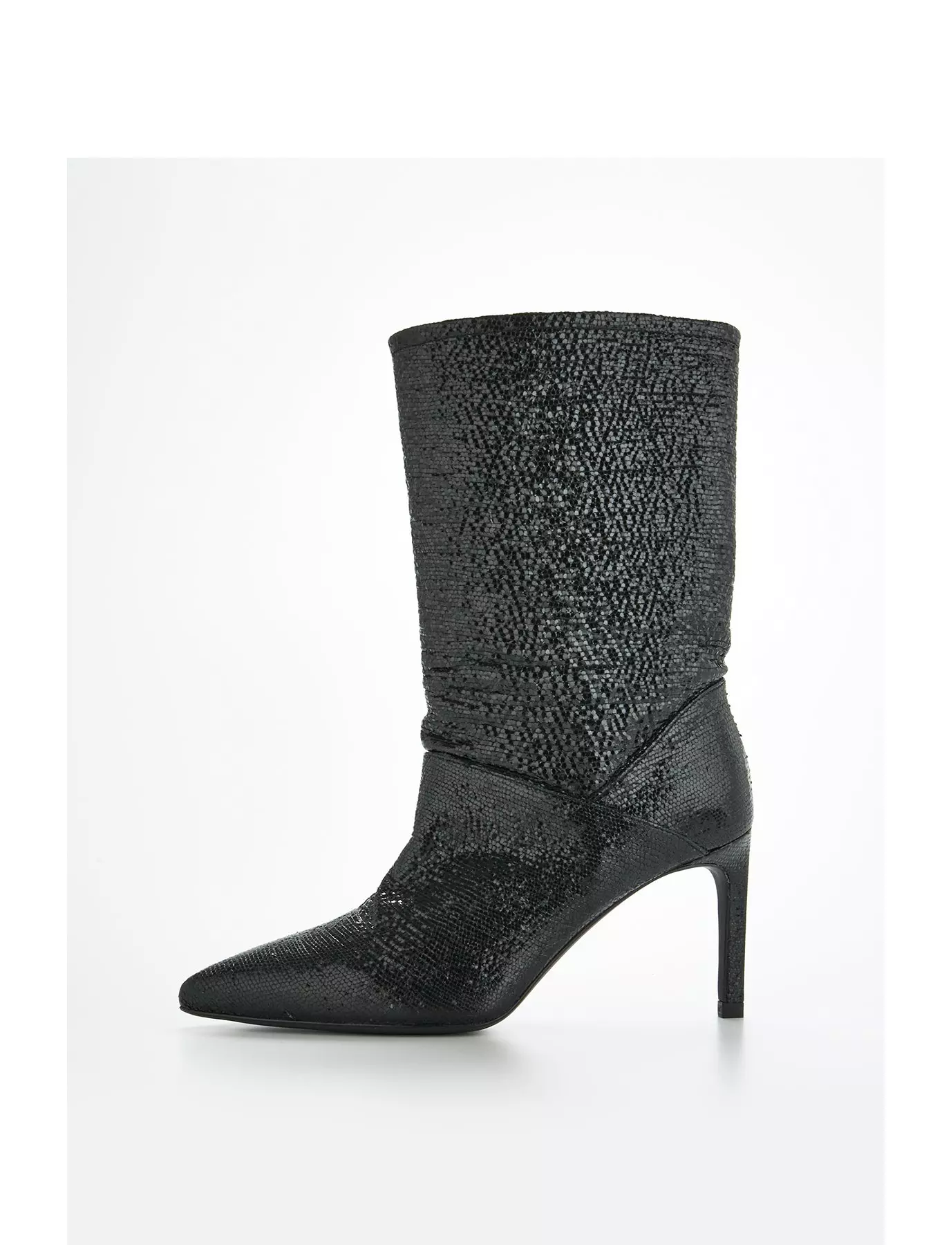 Shop AllSaints Orlana Metallic Embossed Leather Mid-Calf Boots