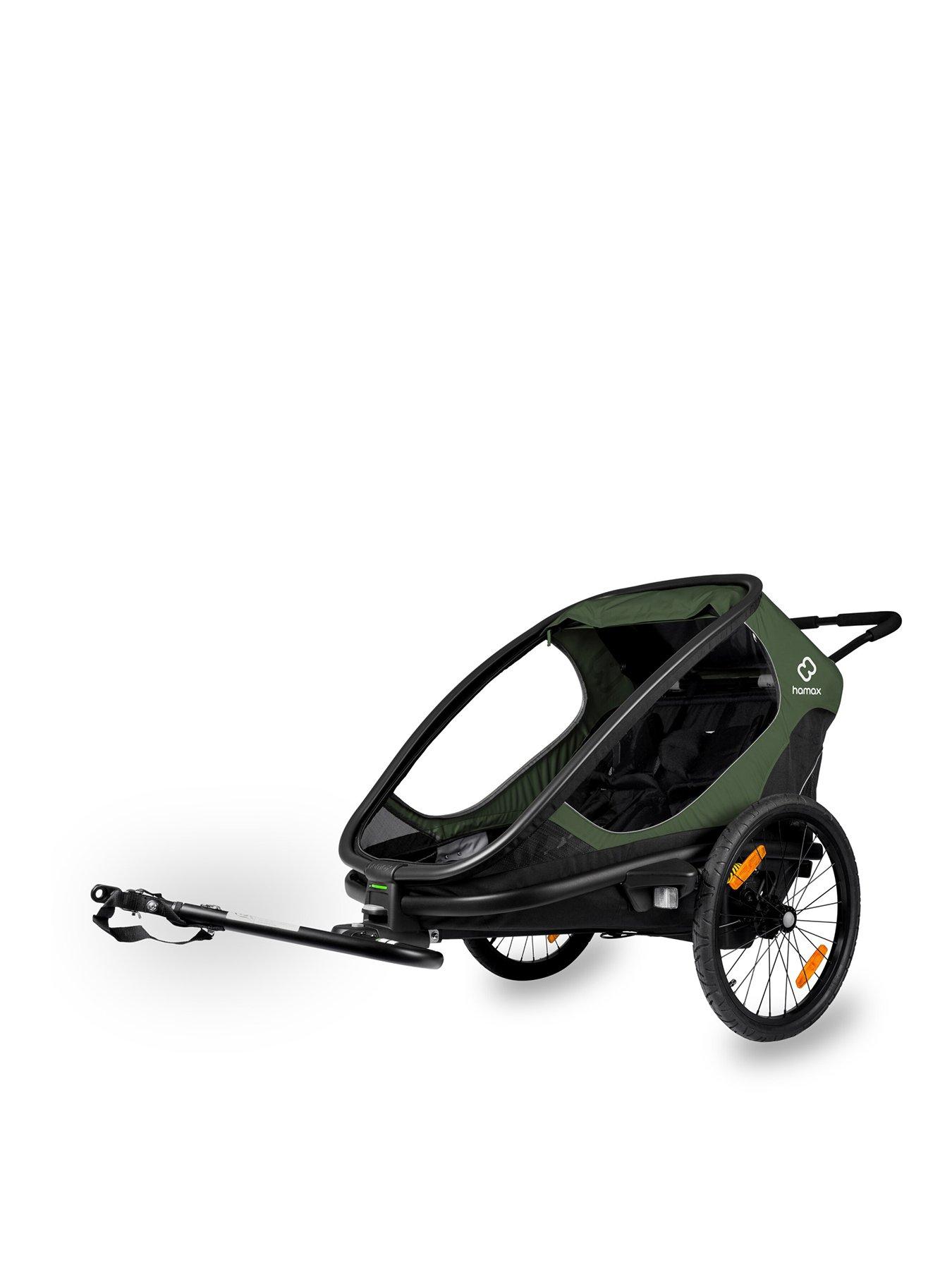 hamax-outback-twin-child-bike-trailer-green-blackstillFront