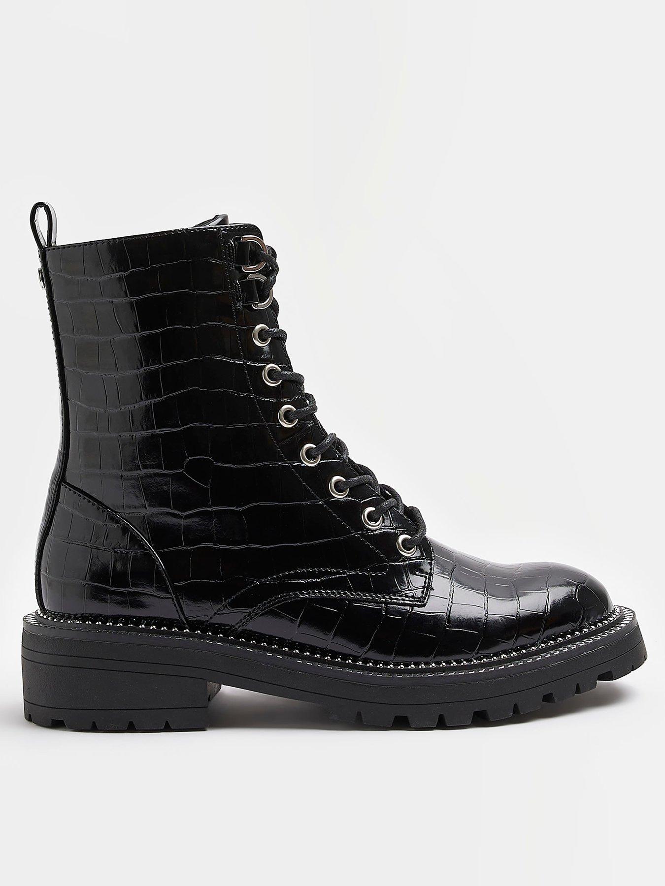 Black croc lace online up boots