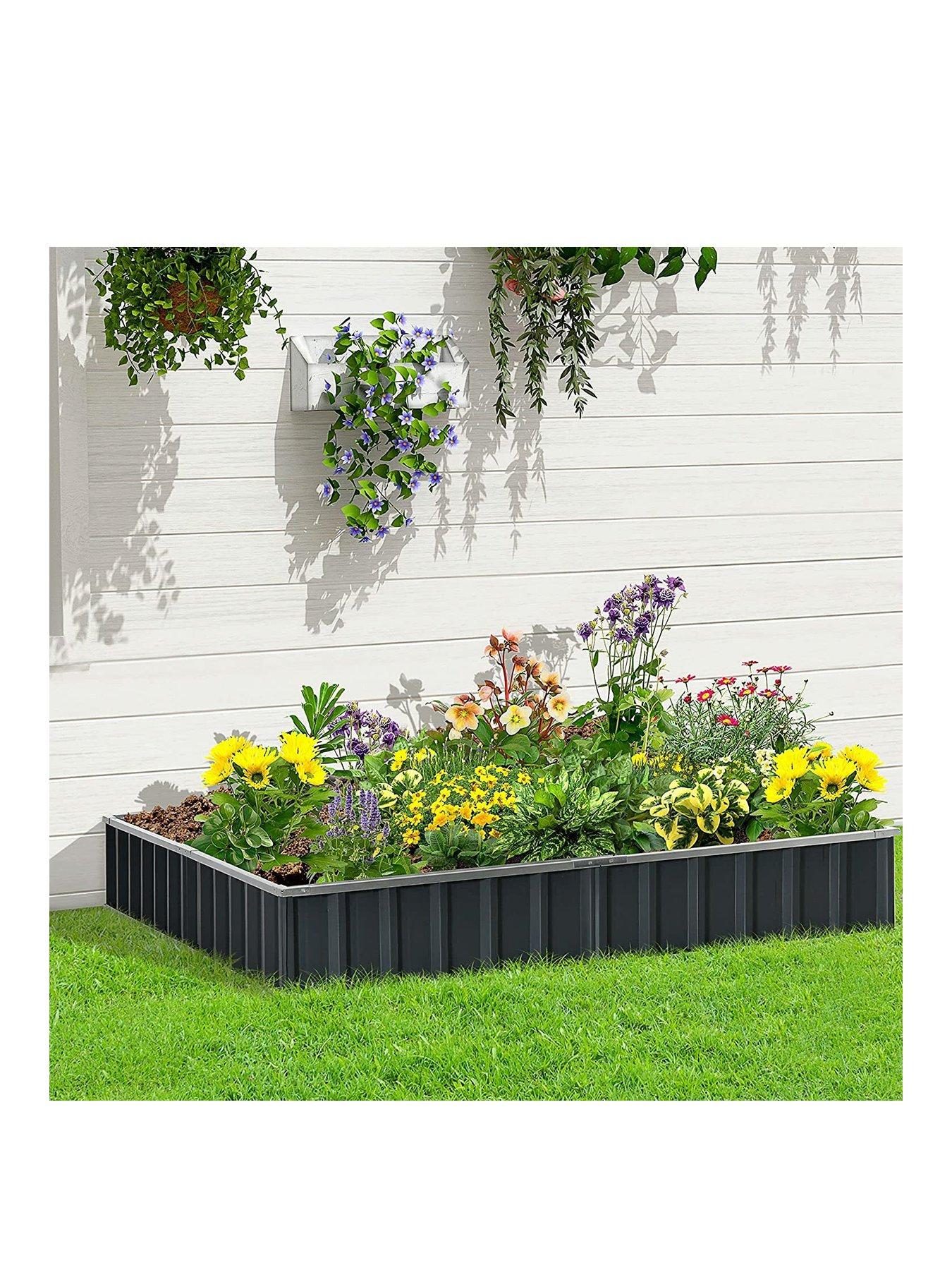 undefined Outsunny Metal Raised Garden Bed No Bottom DIY Large Steel Planter Box w/ Gloves