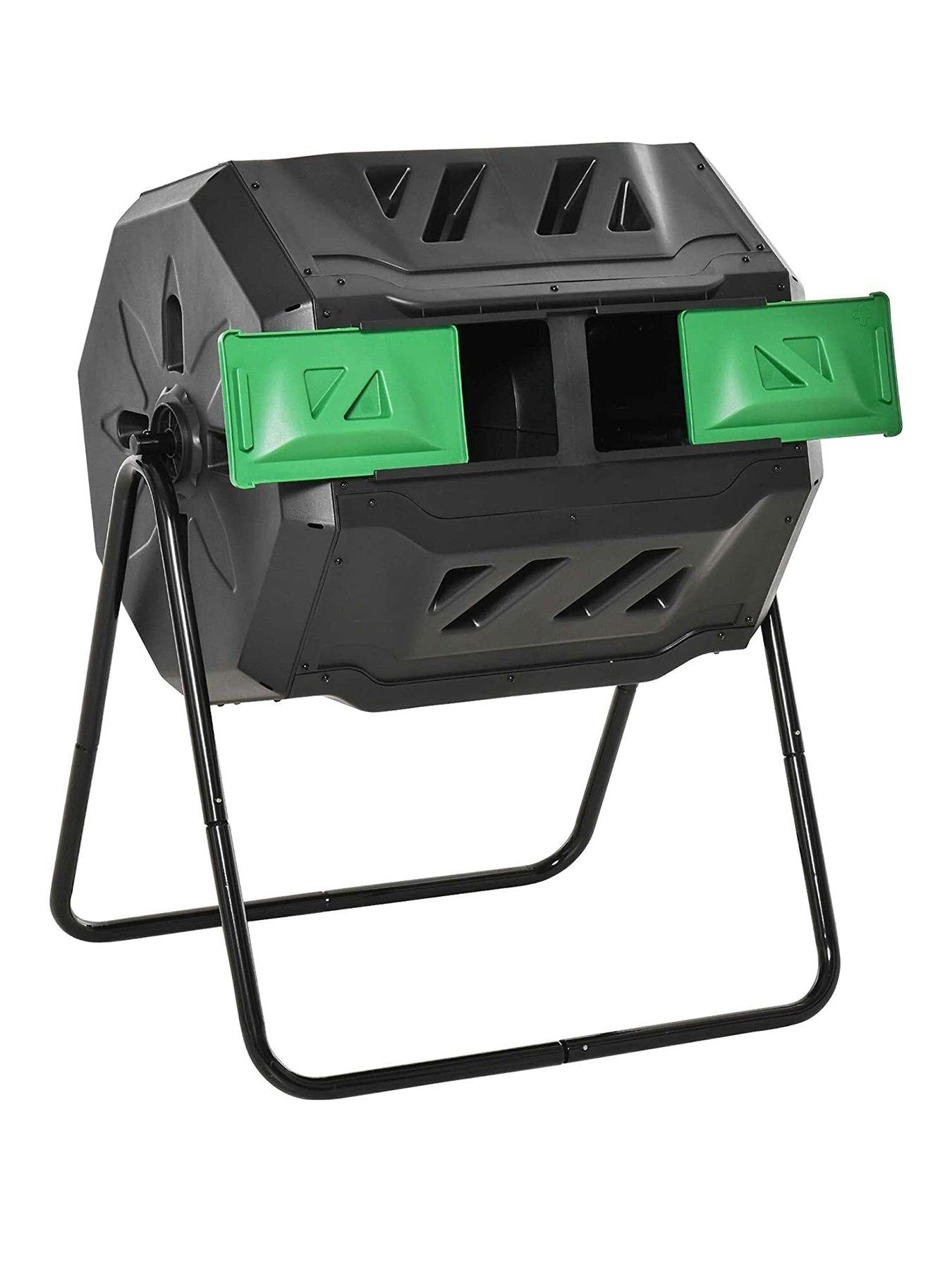 undefined Outsunny Garden Compost Bin Dual Tumbler Rotating Outdoor Composter with Sliding Doors