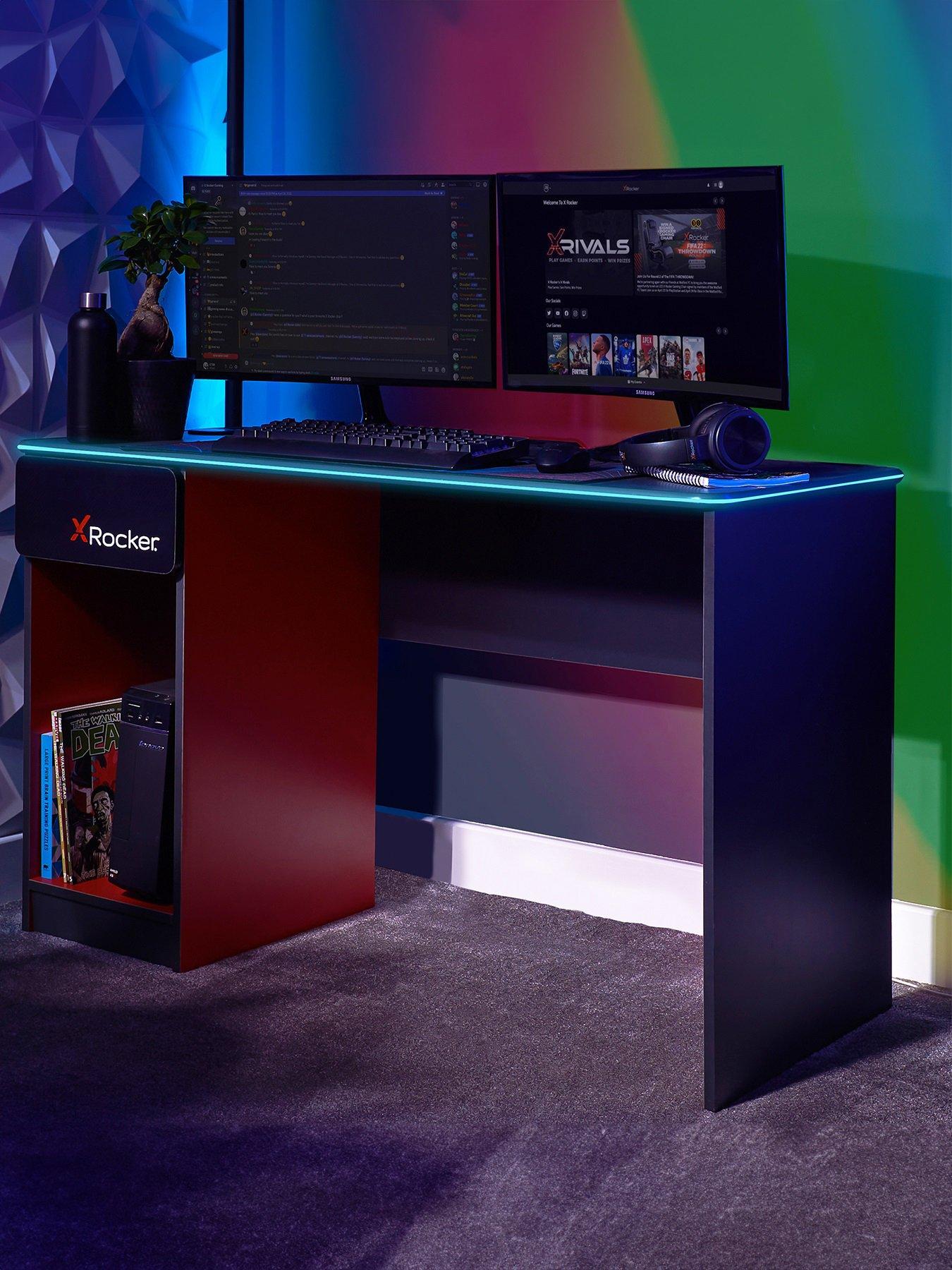 Image 1 of 6 of X Rocker Carbon-tek Gaming Desk With Wireless Charging And Neo Fibre Led Lighting