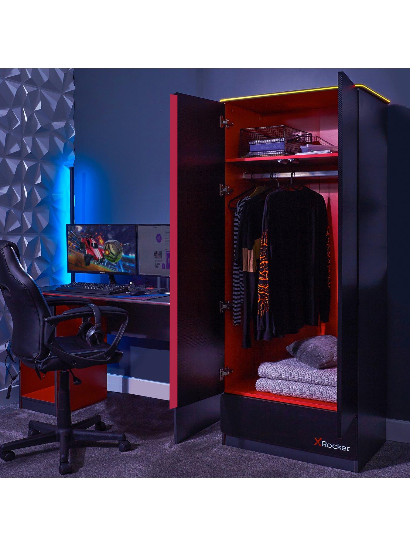 x-rocker-carbon-tek-2-door-wardrobe-withnbspdrawer-and-neo-fibre-led-lightingback