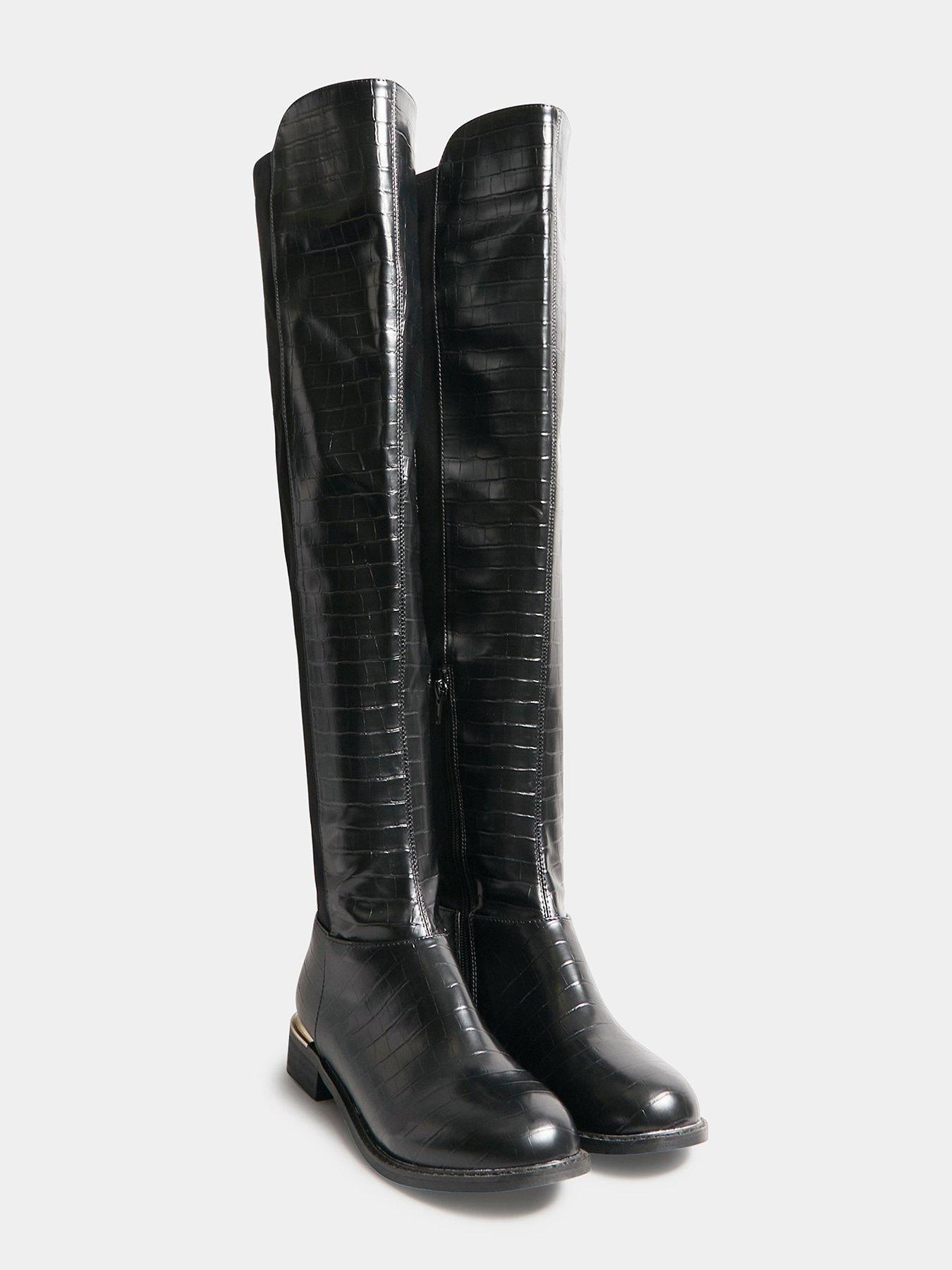 Black croc over discount the knee boots