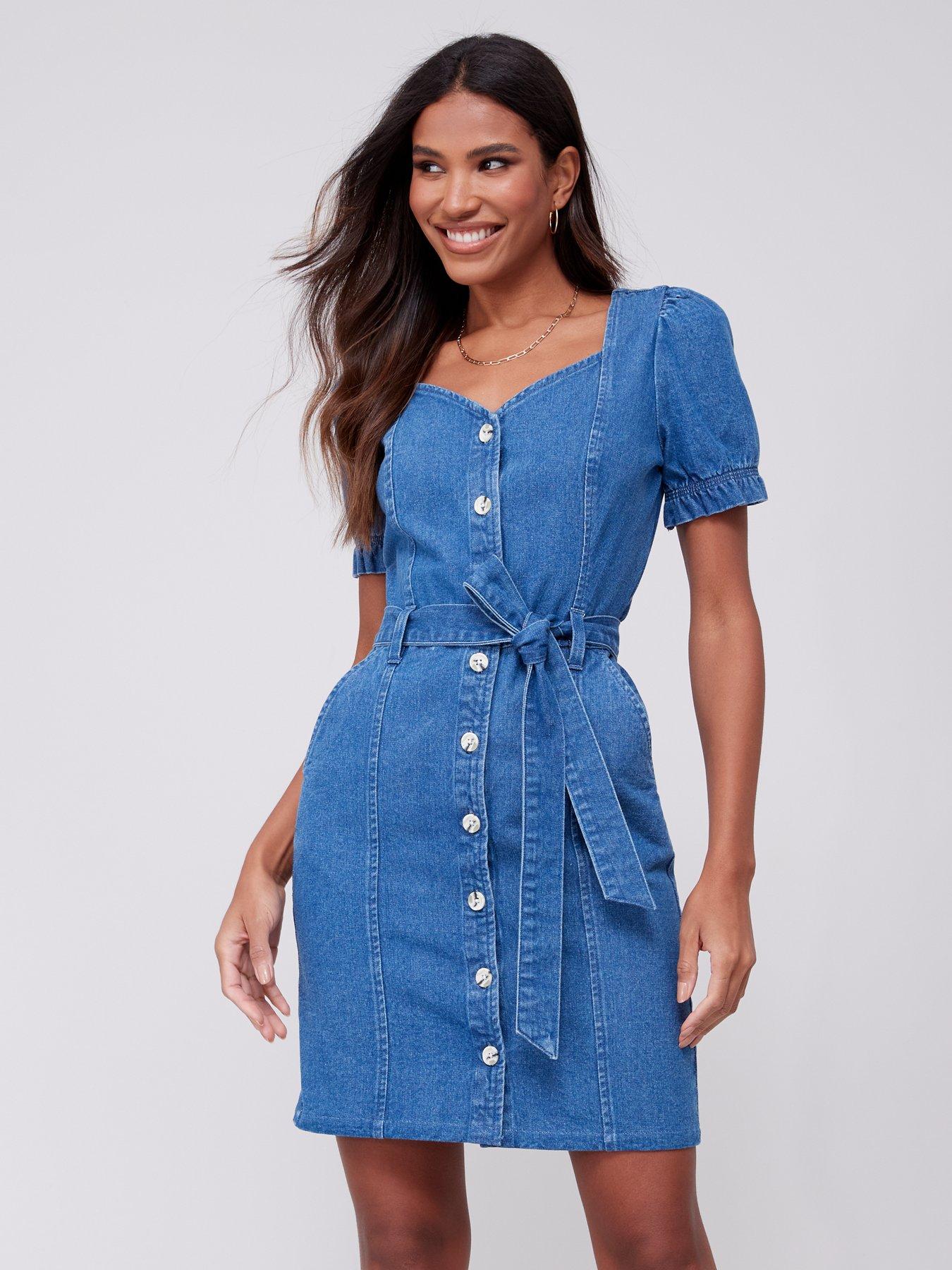 Calf length 2025 denim dress