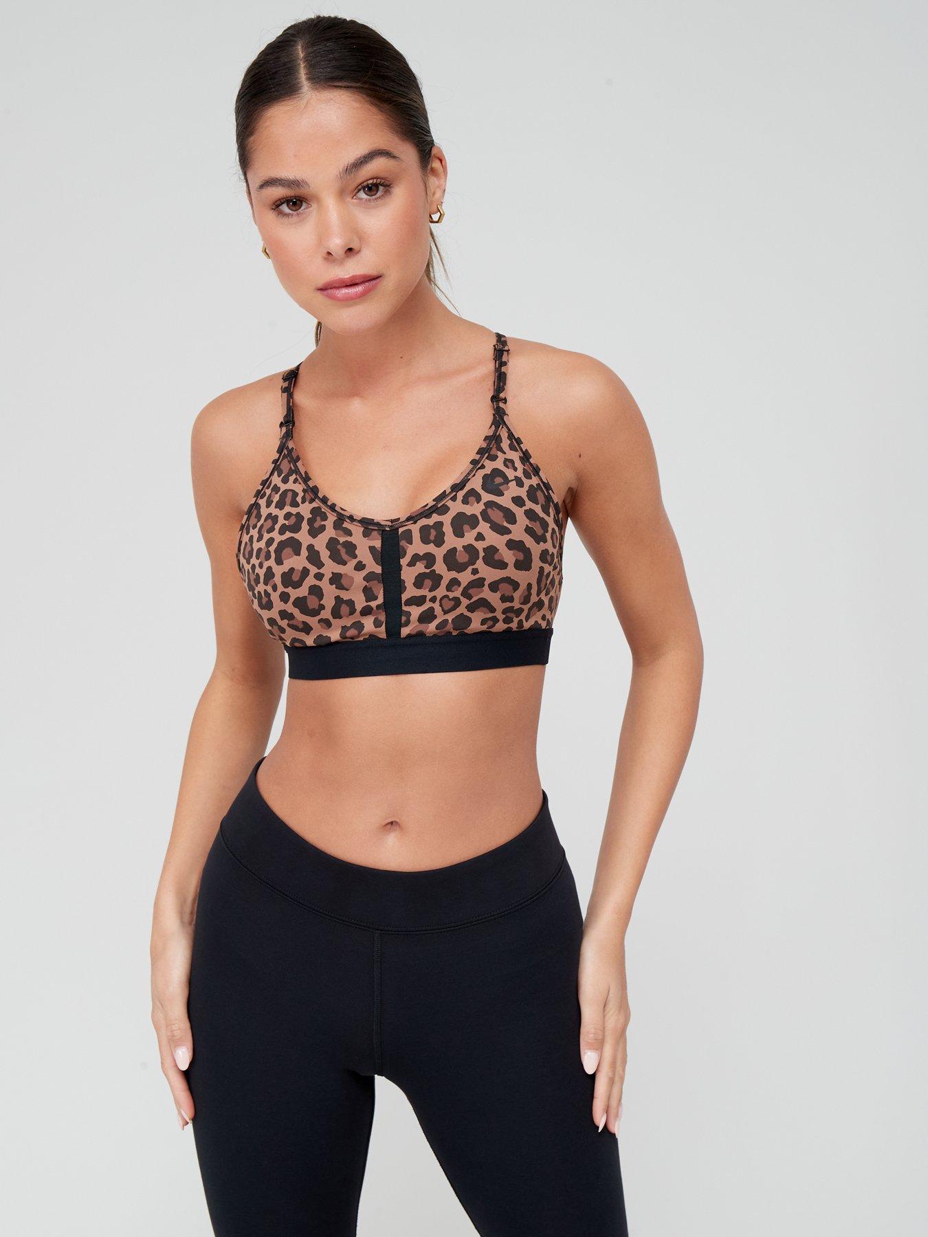 Buy Nike Brown Dri-FIT Indy Light-Support V-Neck Leopard Print Bra