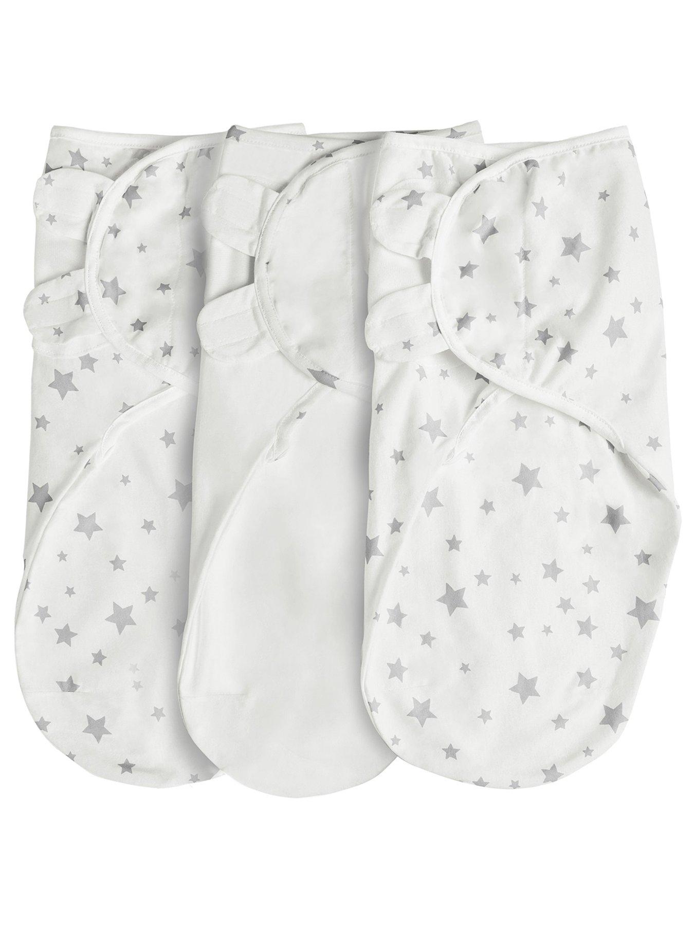 undefined Safe Nights 3 x Pack Swaddles - Velcro Tab Fastening - Grey Star Print