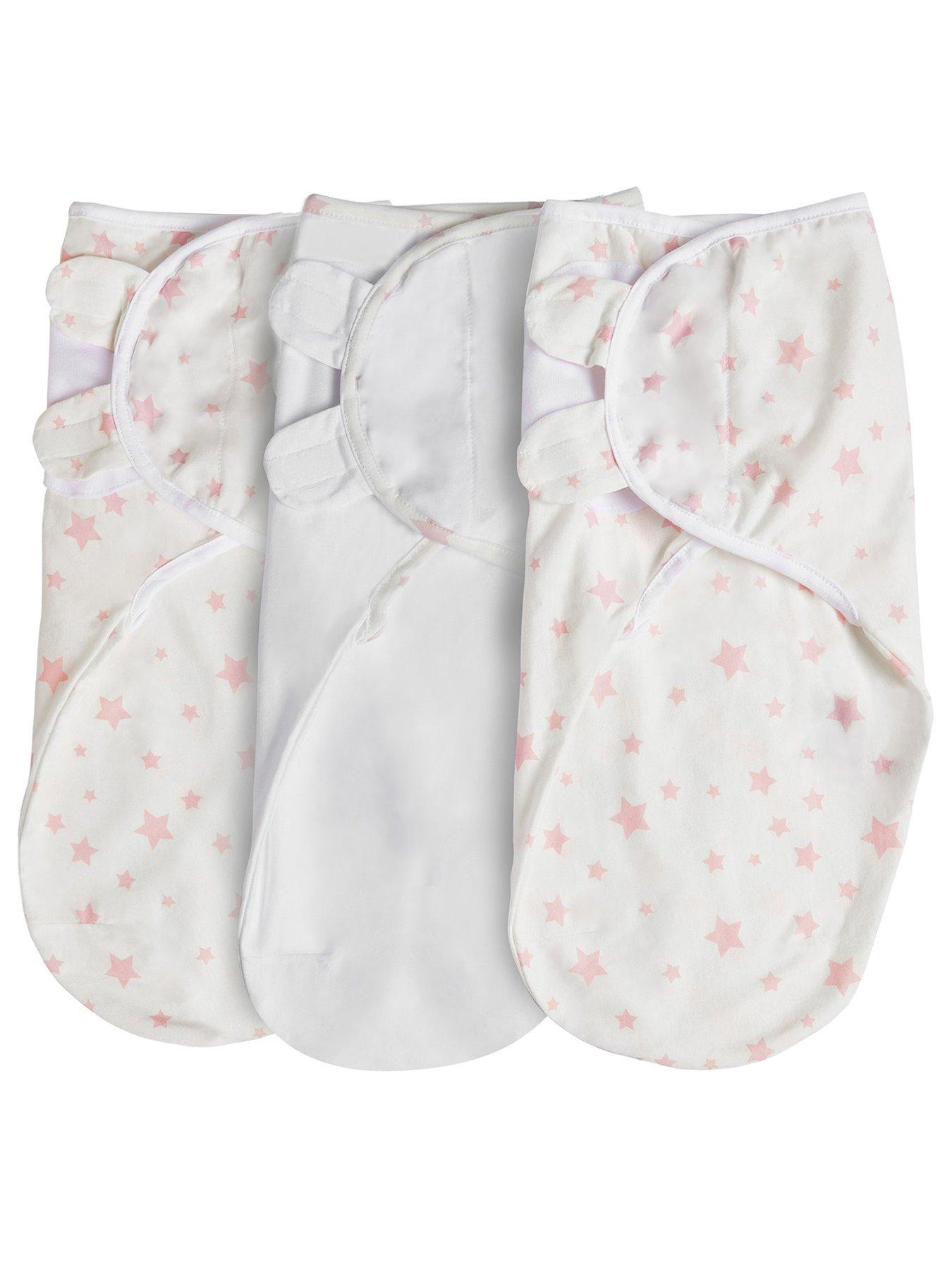 Image 1 of 7 of Silentnight Safe Nights 3 x Pack Swaddles - Velcro Tab Fastening - Pink Star Print