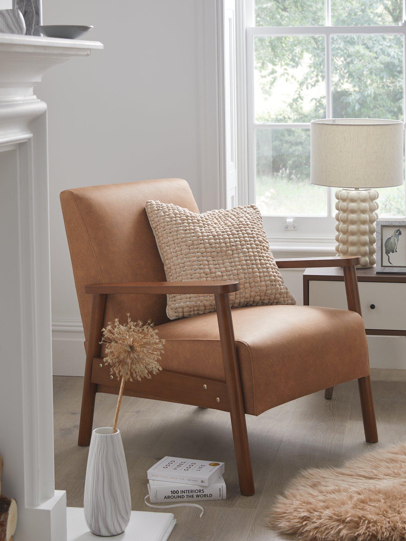Image 1 of 7 of The Very Collection Ethan Faux Leather&nbsp;Accent Armchair - Tan&nbsp;- FSC&reg; Certified