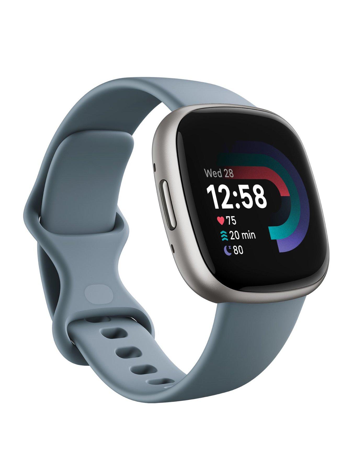 Fitbit Versa 4 Fitness Smartwatch built in GPS 6 day battery life Android iOS compatible Waterfall Blue Platinum Aluminium Very Ireland