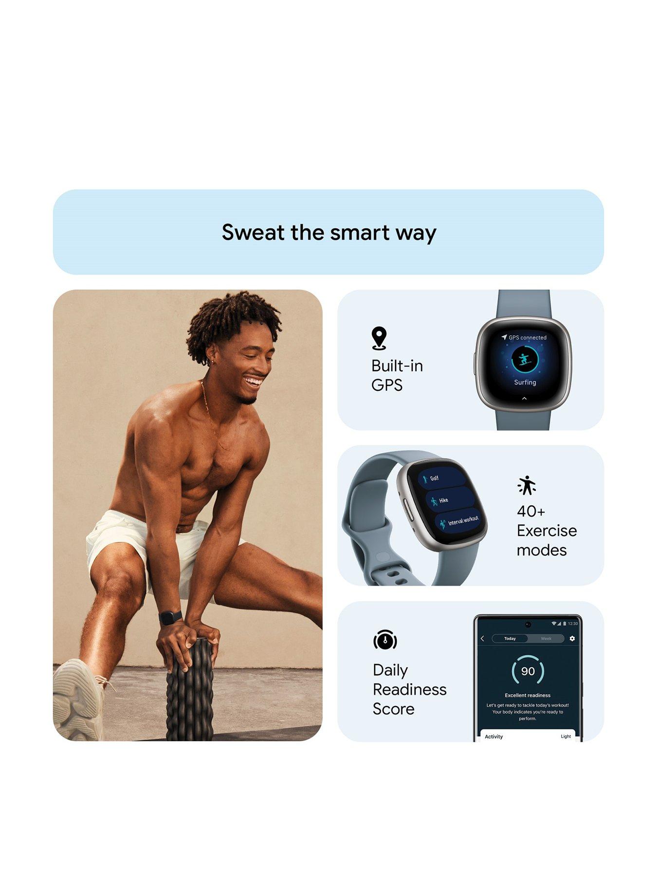 Image 3 of 7 of Fitbit Versa 4&nbsp;Fitness Smartwatch - built-in GPS, 6-day battery life, Android &amp; iOS compatible -&nbsp;Waterfall Blue/Platinum Aluminium