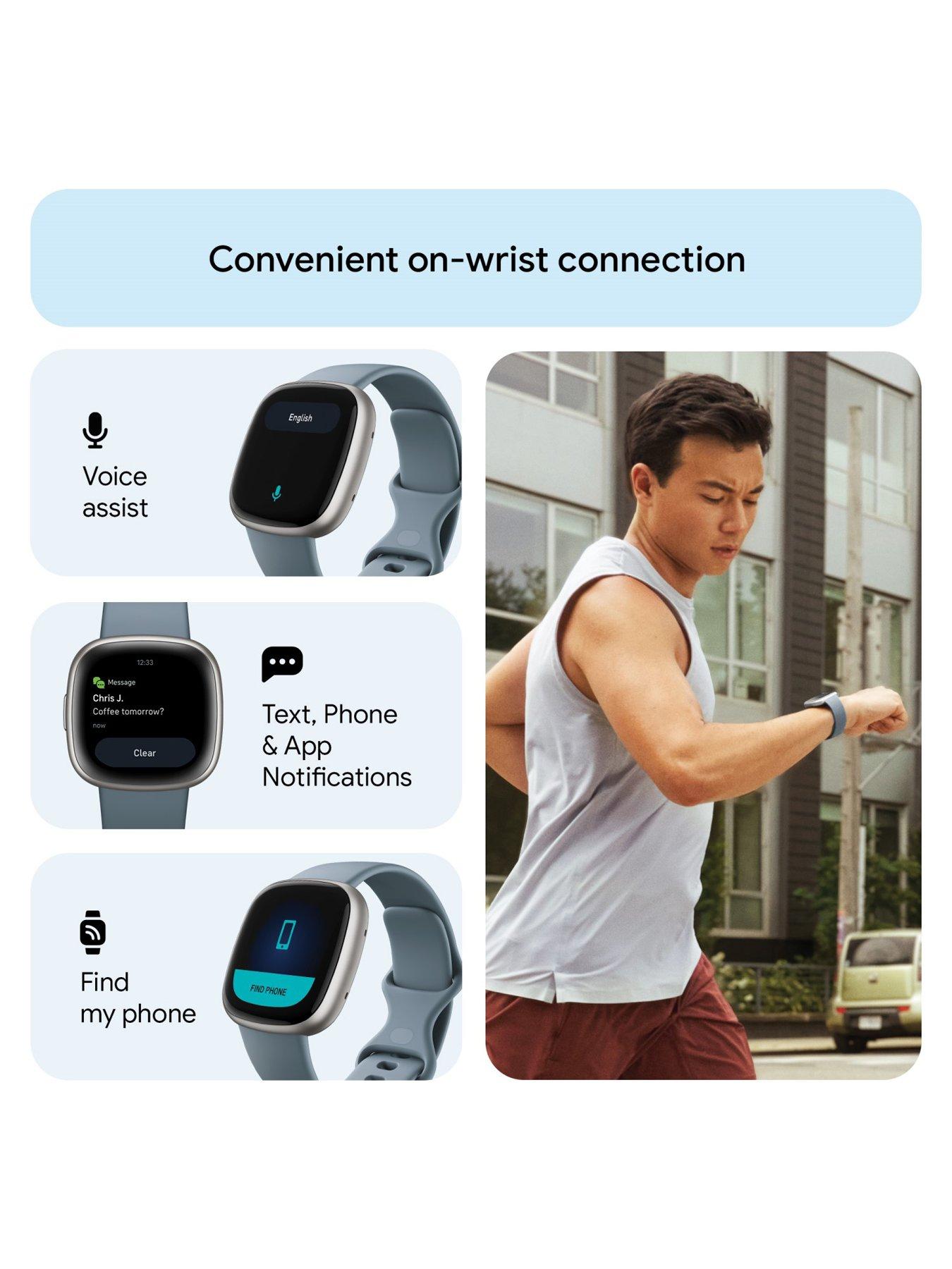 Fitbit Versa 4 Fitness Smartwatch built in GPS 6 day battery life Android iOS compatible Waterfall Blue Platinum Aluminium Very Ireland