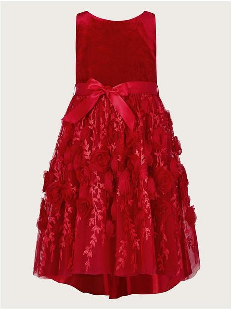 monsoon-girls-velvet-3d-roses-dress-red