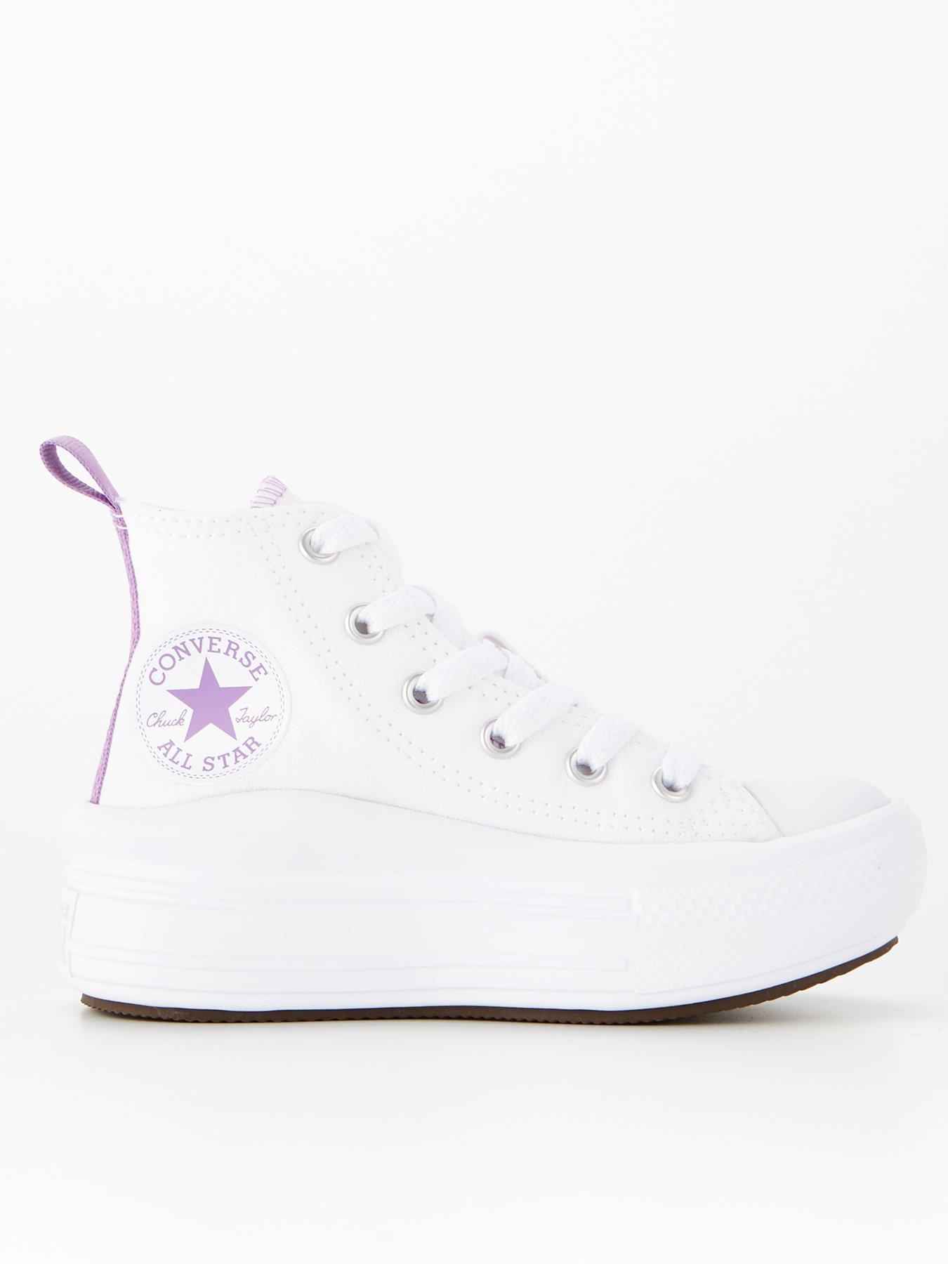 Image 1 of 7 of Converse Kids Girls Move Canvas Hi Top Trainers - White/Purple