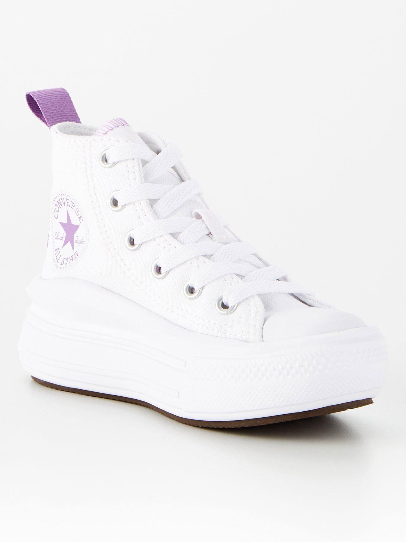 Image 2 of 7 of Converse Kids Girls Move Canvas Hi Top Trainers - White/Purple