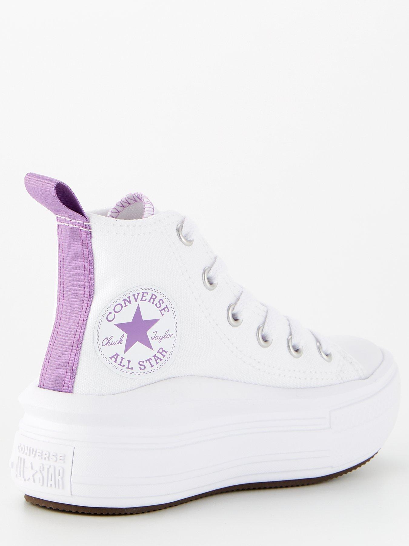 Image 3 of 7 of Converse Kids Girls Move Canvas Hi Top Trainers - White/Purple