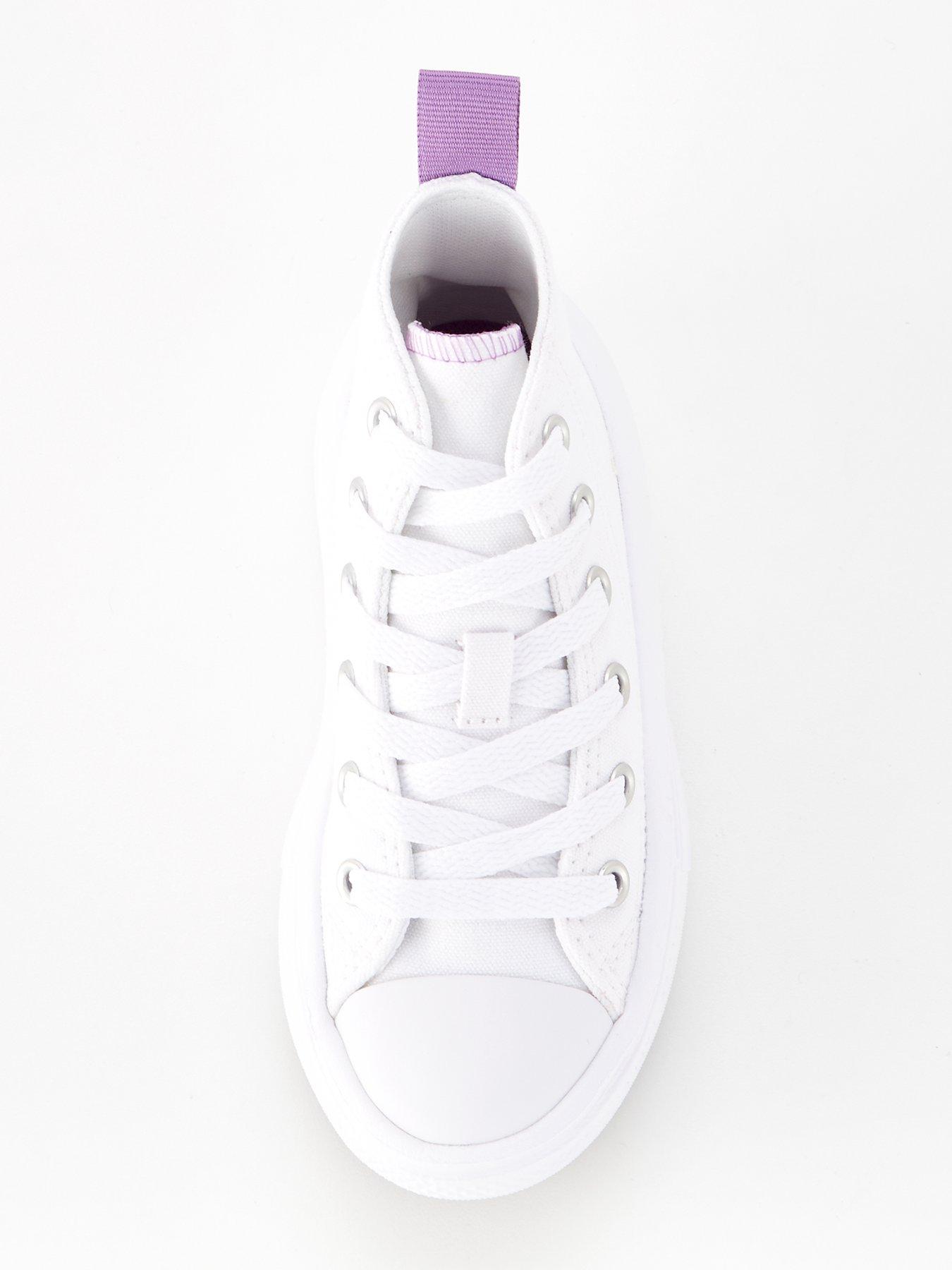 Image 4 of 7 of Converse Kids Girls Move Canvas Hi Top Trainers - White/Purple