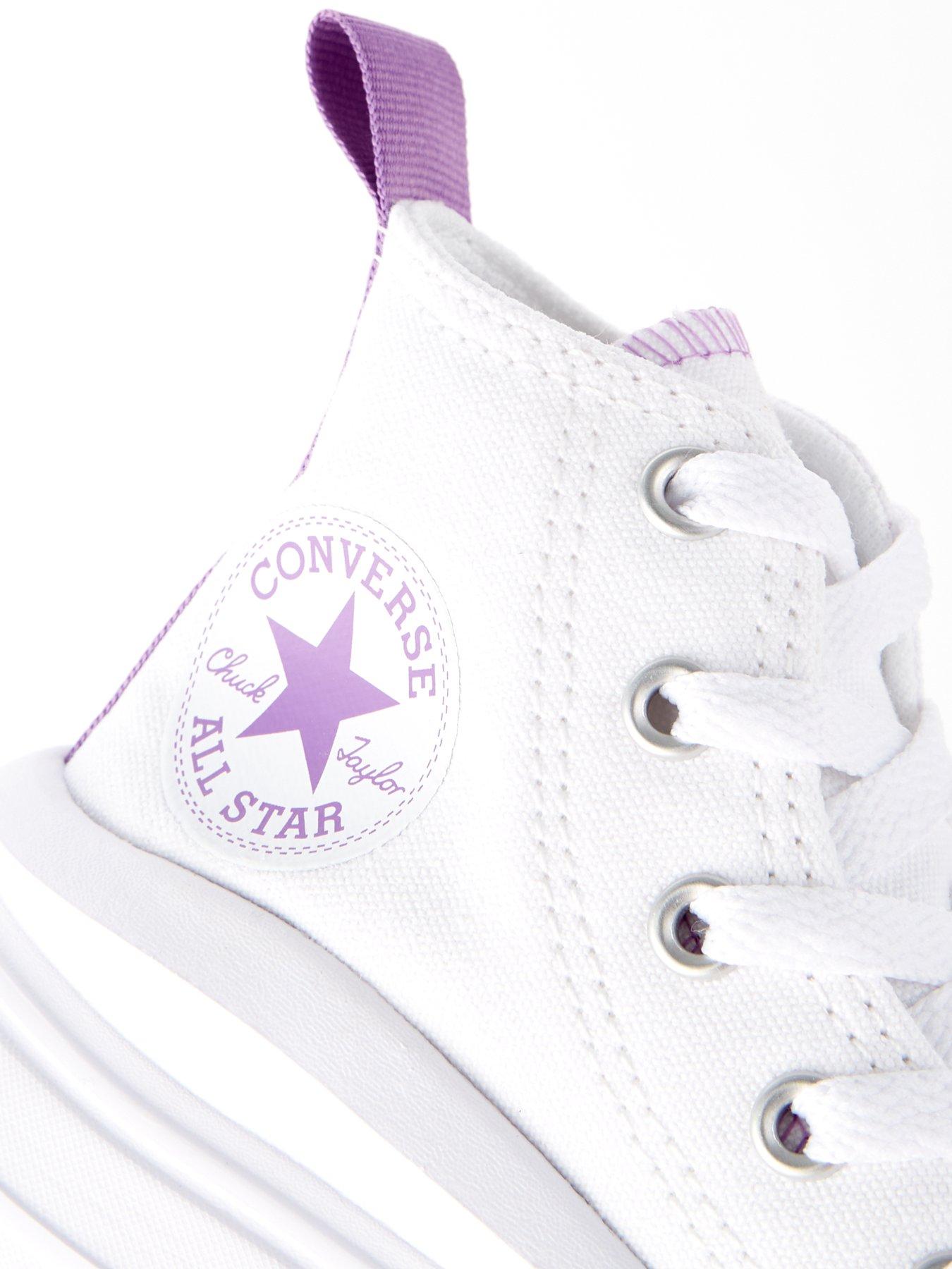 Image 6 of 7 of Converse Kids Girls Move Canvas Hi Top Trainers - White/Purple