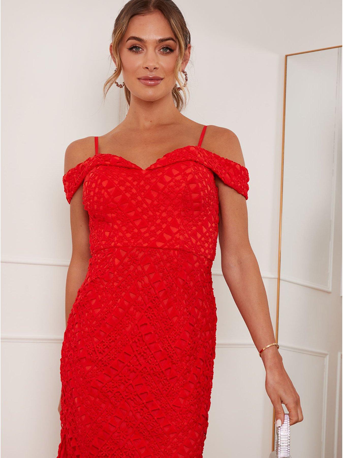 Red lace 2024 bardot dress