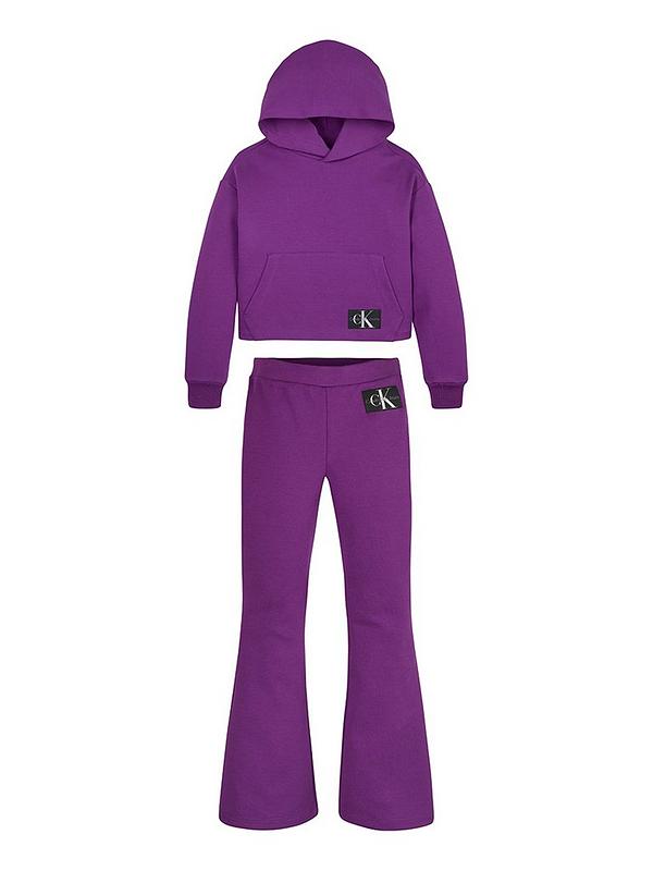 Calvin Klein Jeans Girls 2 Piece Proportion Play Hoodie and Flares Set -  Purple | Very Ireland