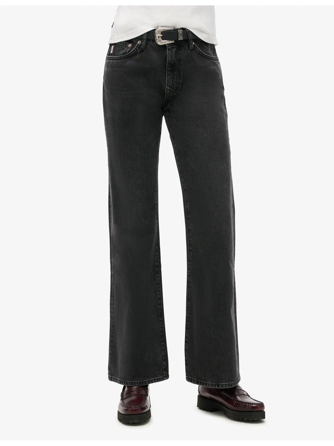 Image 4 of 5 of Superdry Superdry Vintage Mid Rise Slim Flare Jeans&nbsp;- Black