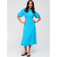V by Very Cut Out Side Crinkle Midi Dress - Blue | Very Ireland