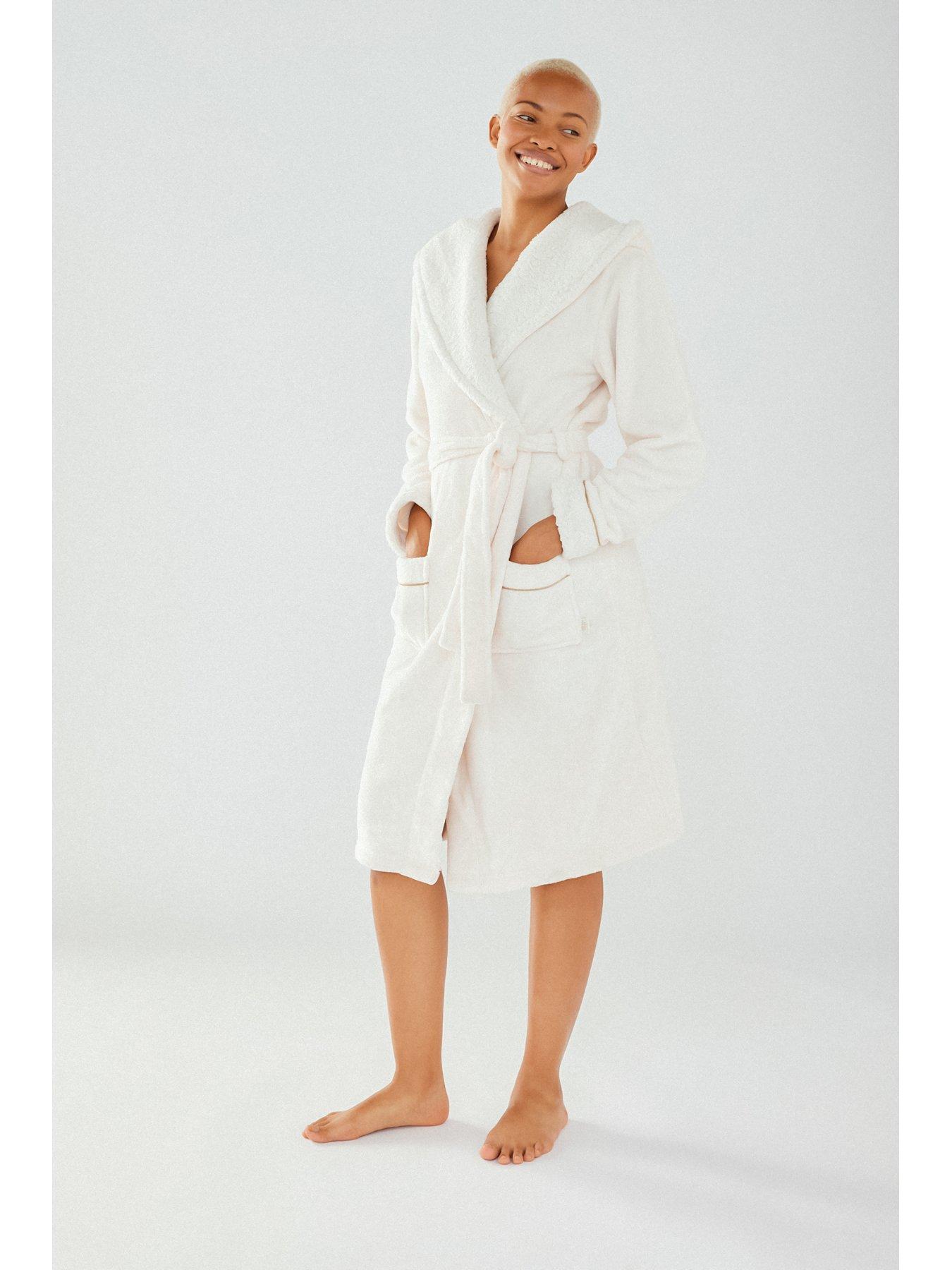 fluffy white dressing gown