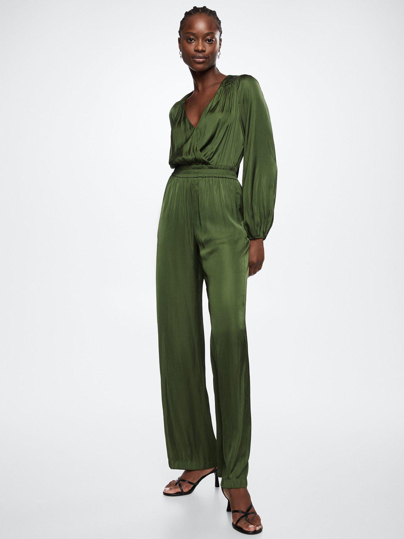 satin jumpsuit green