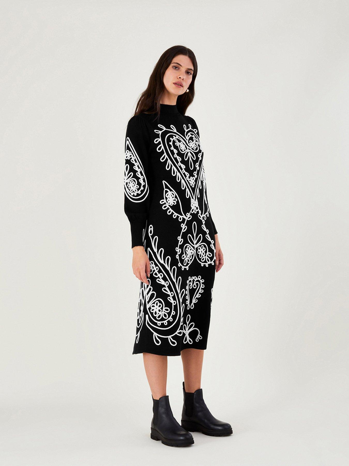 Monsoon black shop embroidered dress