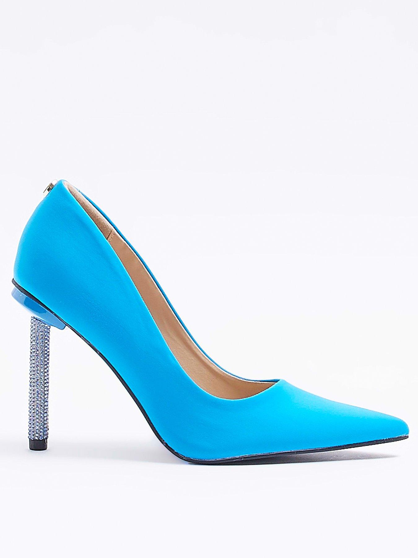 River Island Satin Embellished Heeled Court Shoes - Blue | Very Ireland