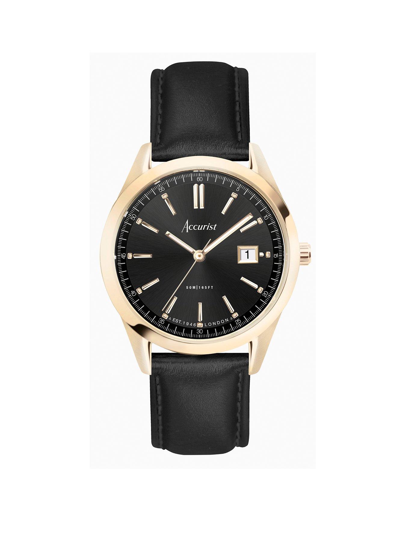 Accurist Everyday Mens Black Leather Strap Analogue Watch