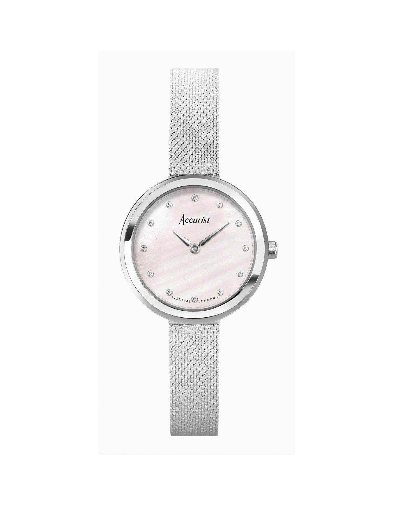 accurist-jewellery-womens-silver-stainless-steel-mesh-analogue-watchfront