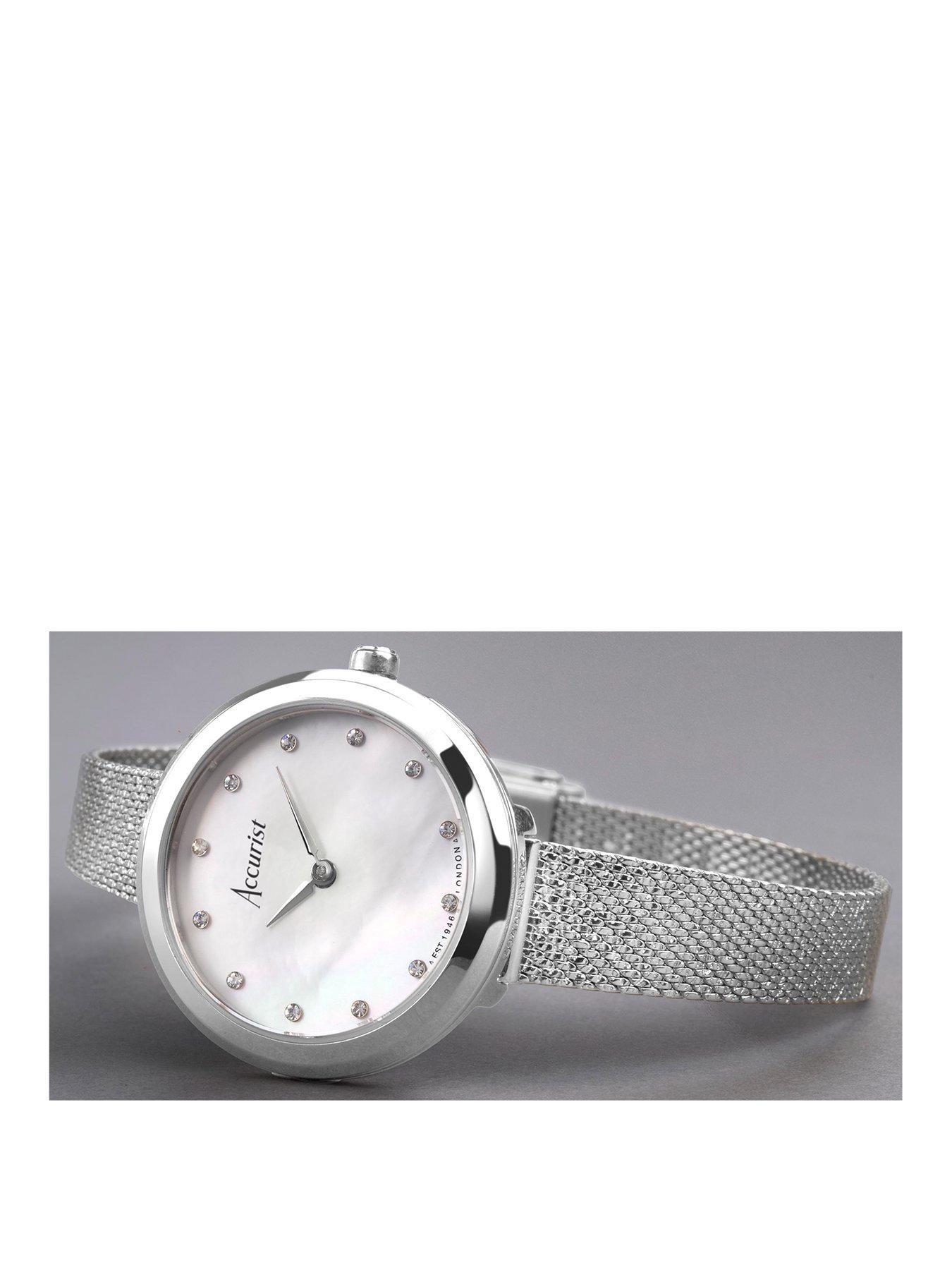 accurist-jewellery-womens-silver-stainless-steel-mesh-analogue-watchstillFront