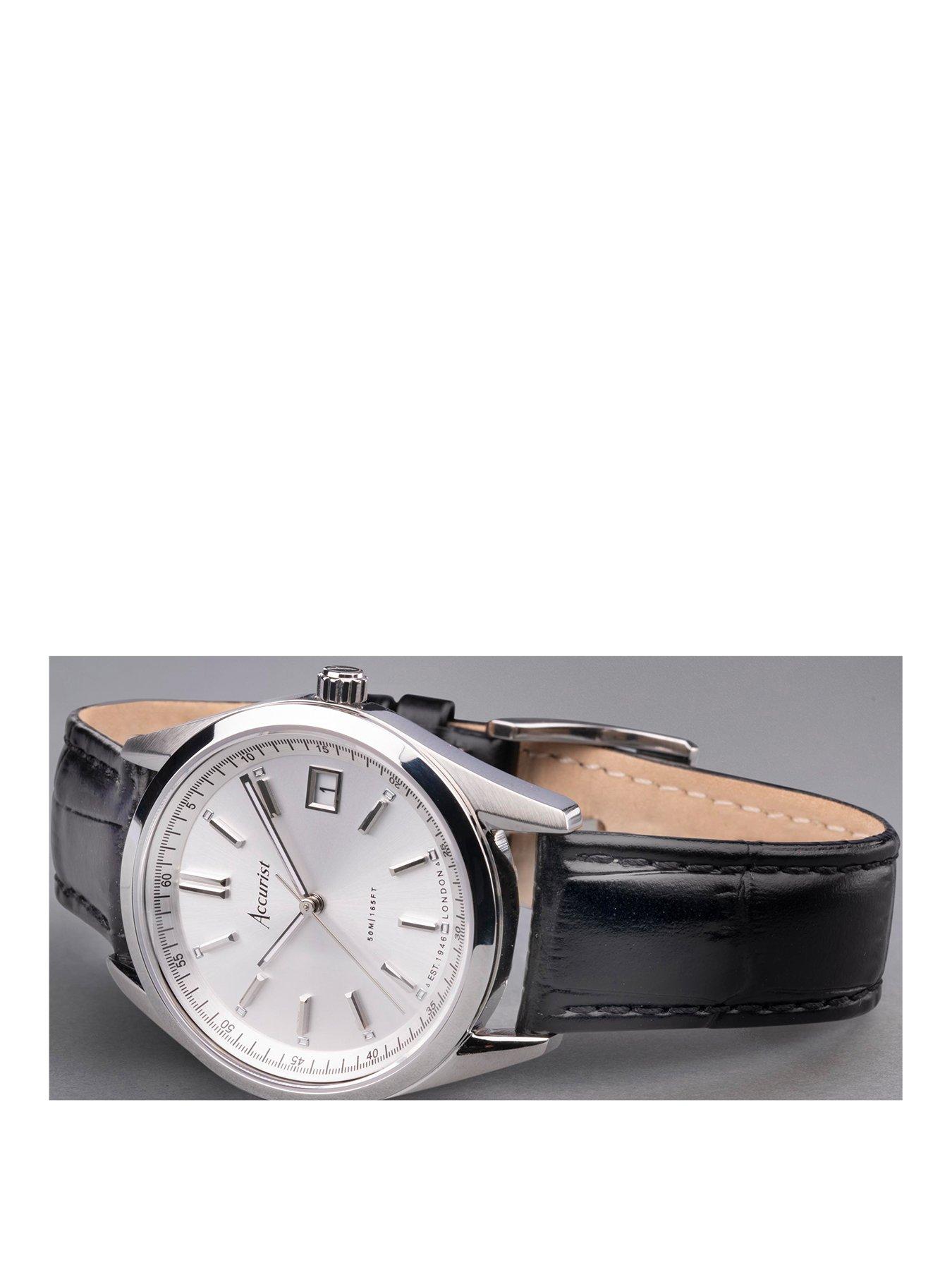 accurist-everyday-unisex-black-leather-strap-analogue-watchstillFront