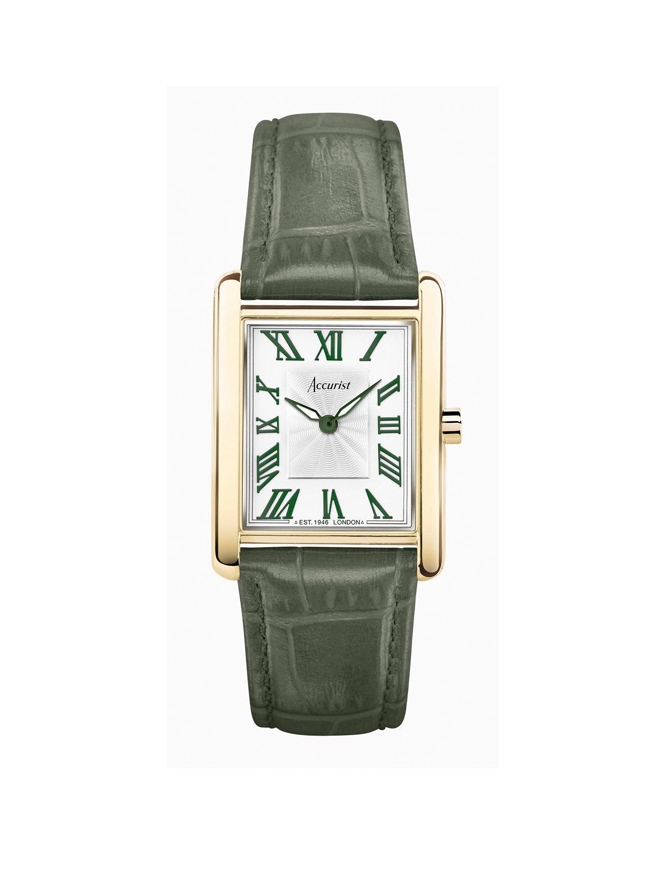 accurist-rectangle-womens-green-leather-strap-analogue-watch