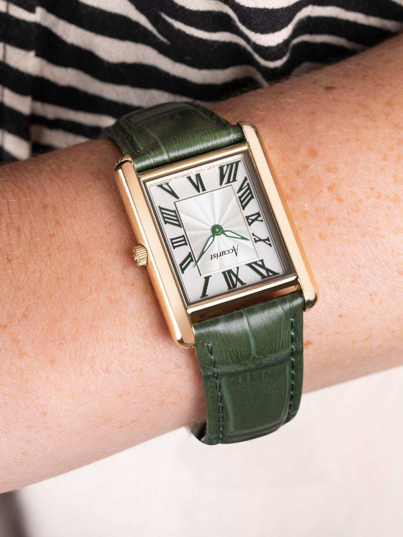 accurist-rectangle-womens-green-leather-strap-analogue-watchback