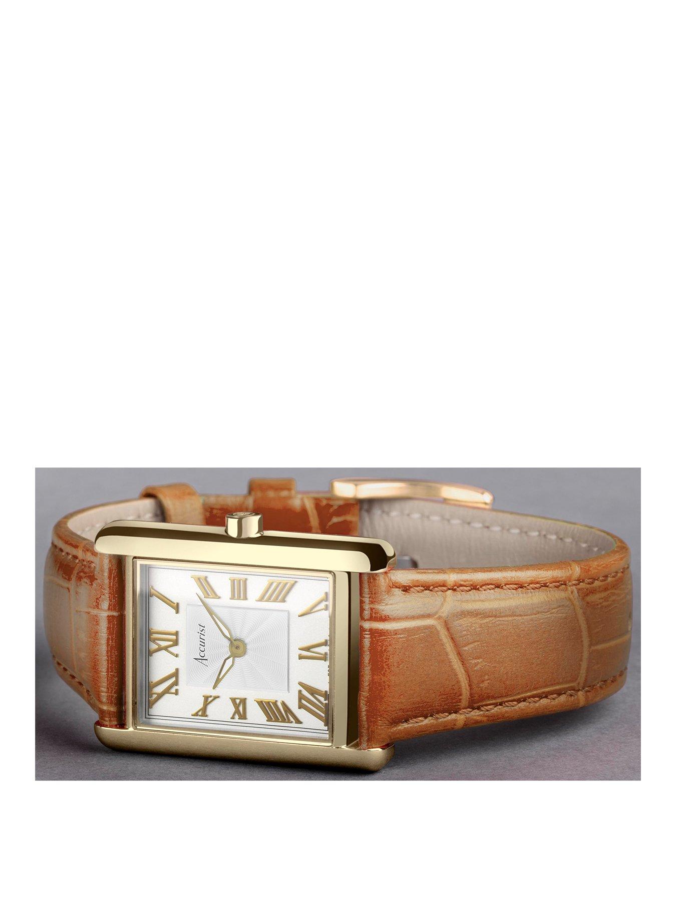 accurist-rectangle-womens-tan-leather-strap-analogue-watchstillFront