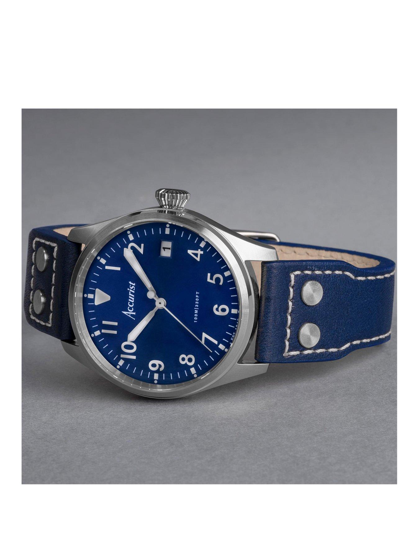 accurist-aviation-mens-blue-leather-strap-analogue-watchstillFront