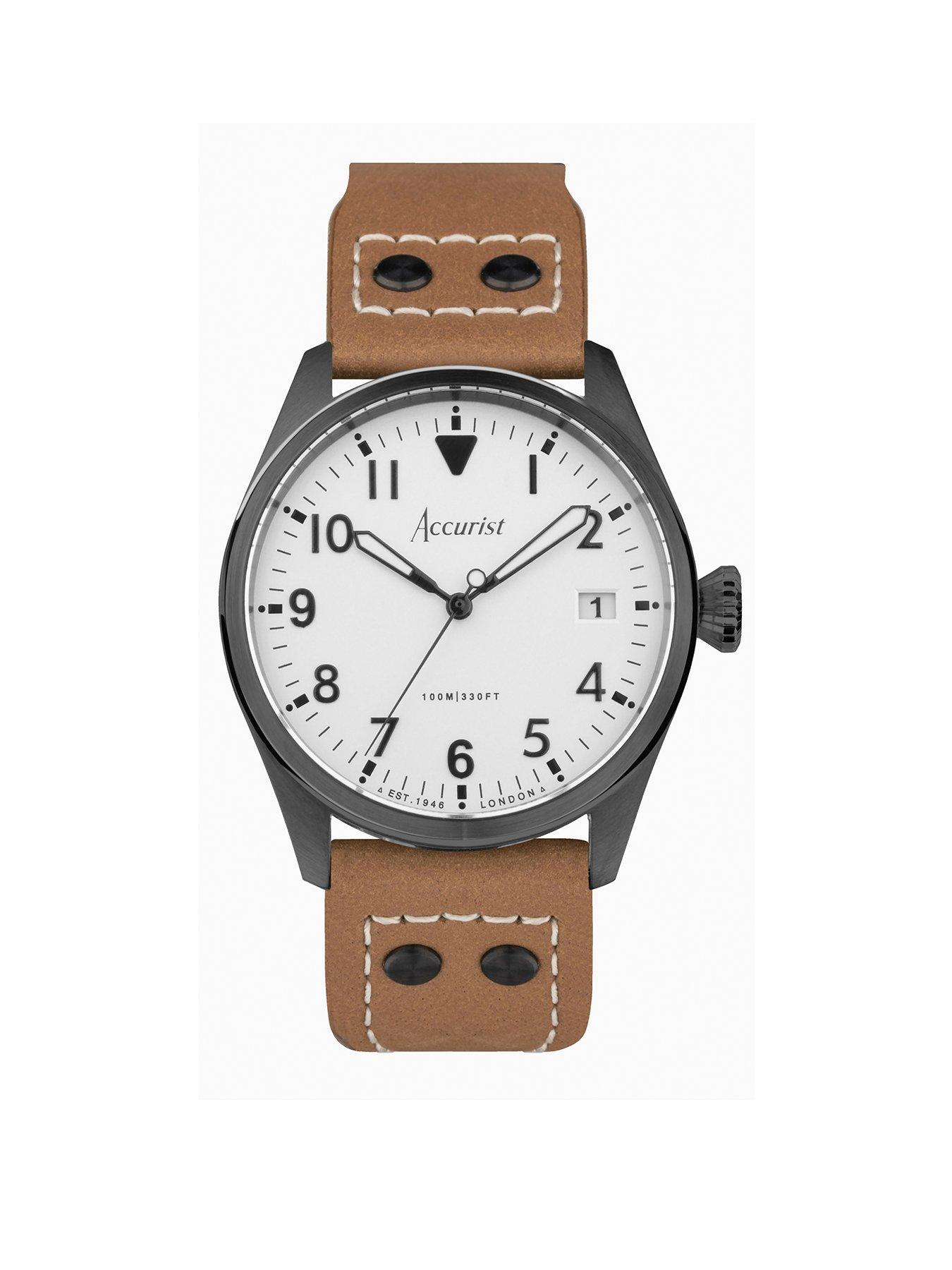 accurist-aviation-mens-brown-leather-strap-analogue-watch