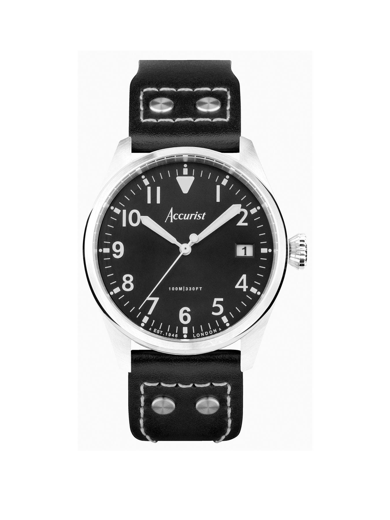 accurist-aviation-mens-black-leather-strap-analogue-watchfront