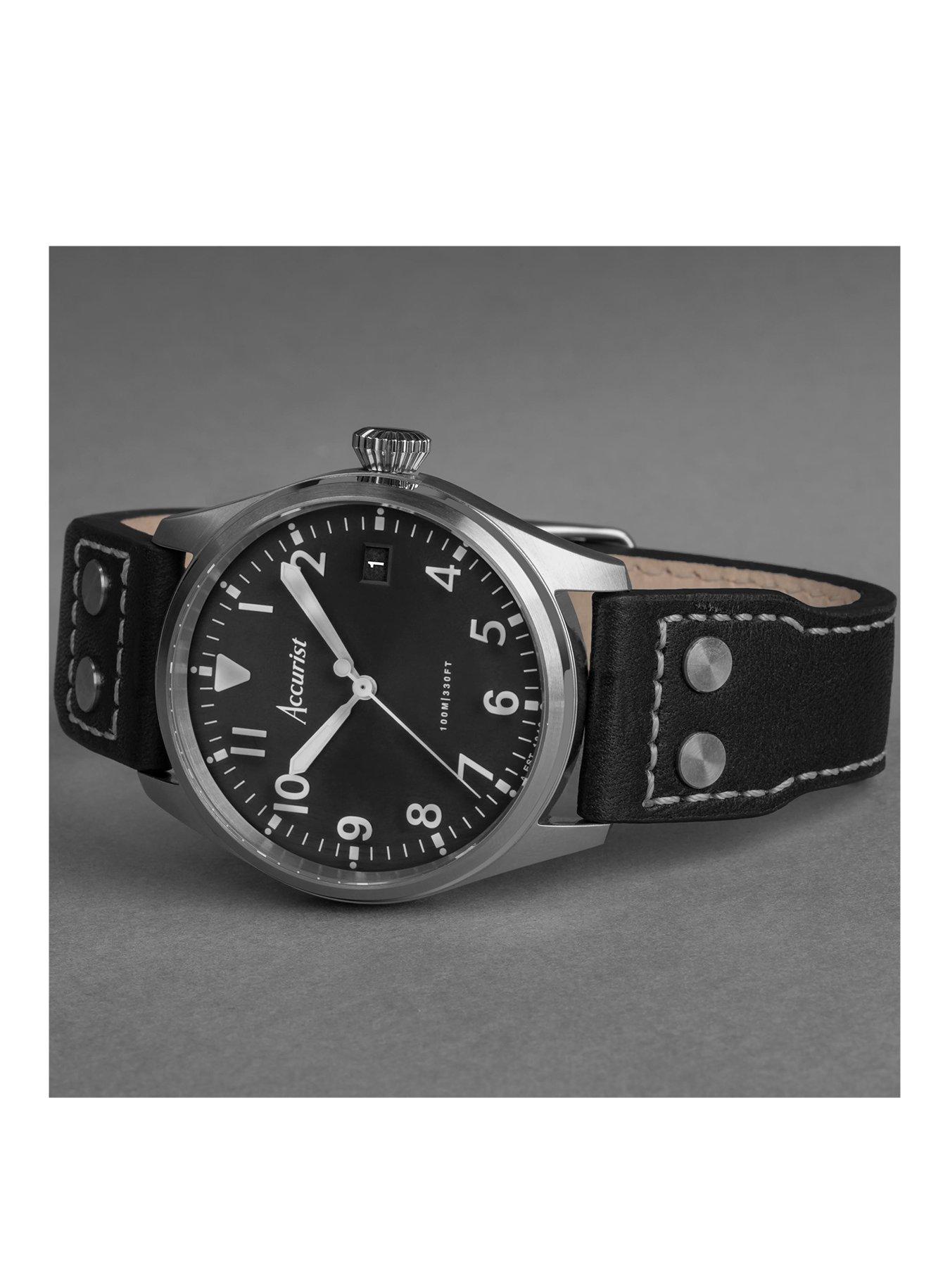 accurist-aviation-mens-black-leather-strap-analogue-watchstillFront