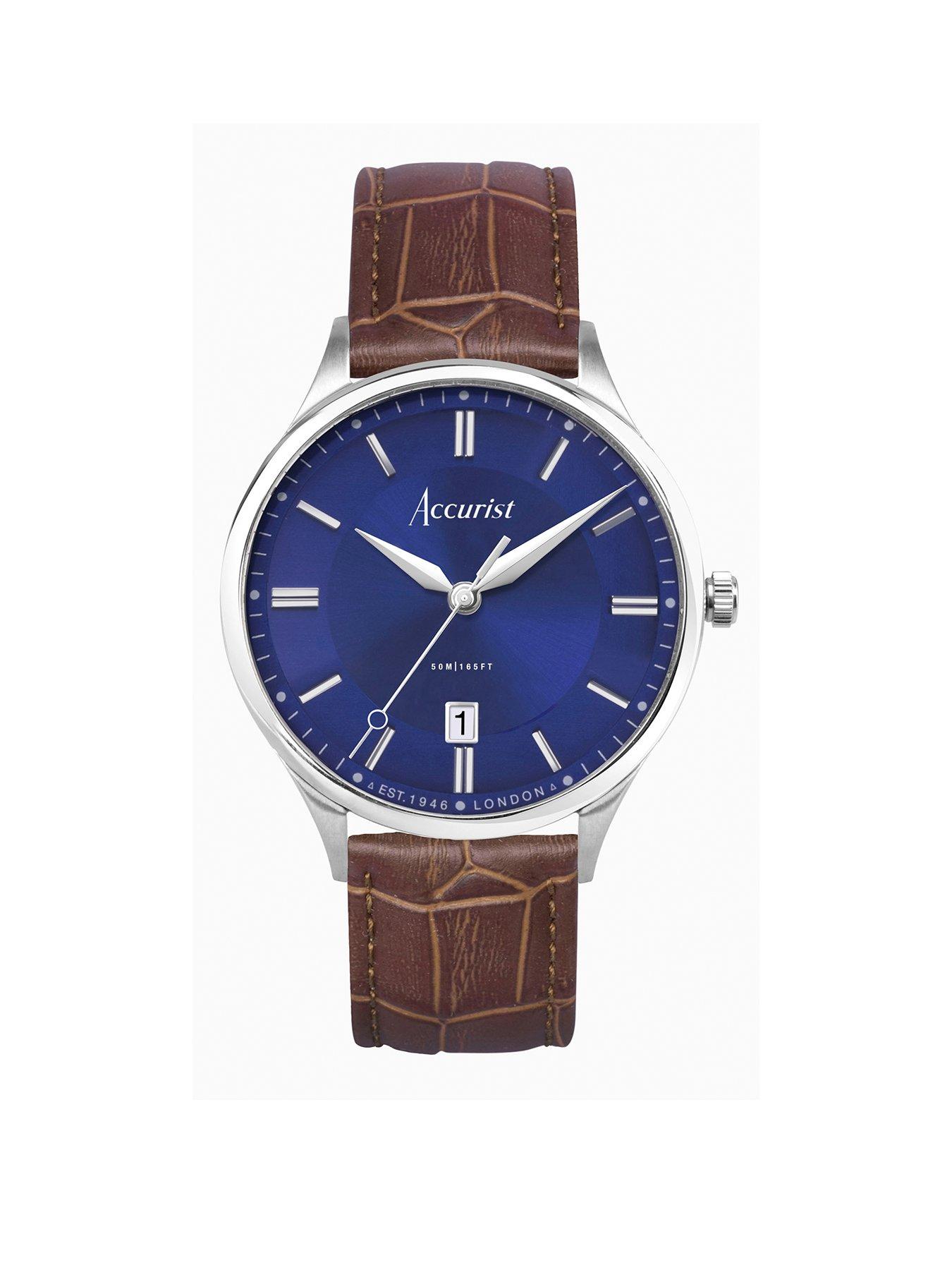 accurist-classic-mens-brown-leather-strap-analogue-watchfront