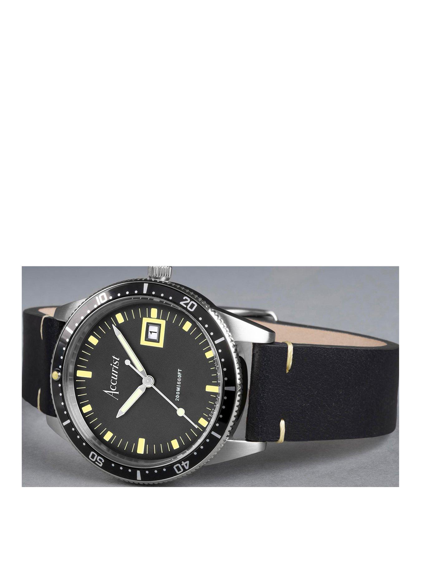 accurist-dive-mens-black-leather-strap-analogue-watchstillFront