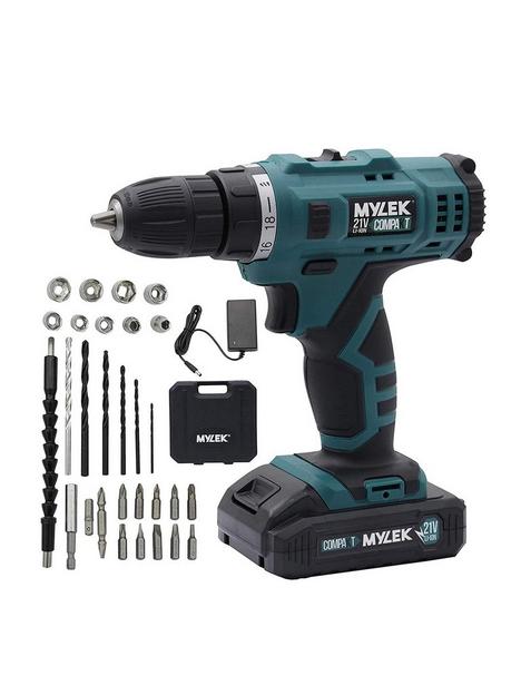 mylek-mylek-21v-cordless-drill-with-29-piece-accessory-set-and-carry-case