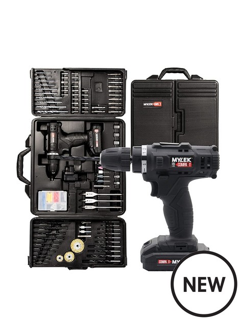 mylek-mylek-18v-cordless-drill-electric-driver-set-with-151-piece-accessory-set-and-case