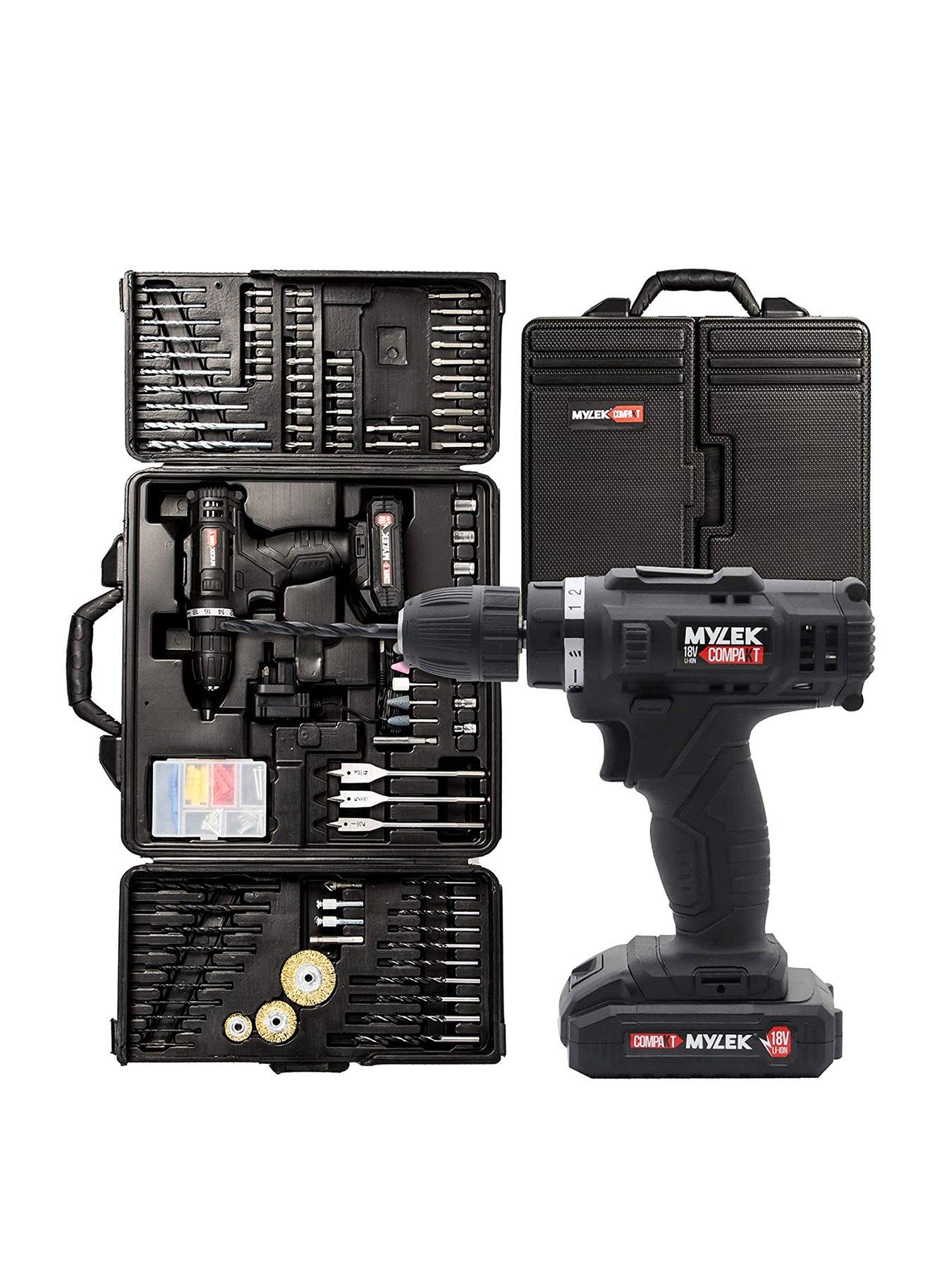 mylek-18v-cordless-drill-electric-driver-set-with-151-piece-accessory-set-and-casefront